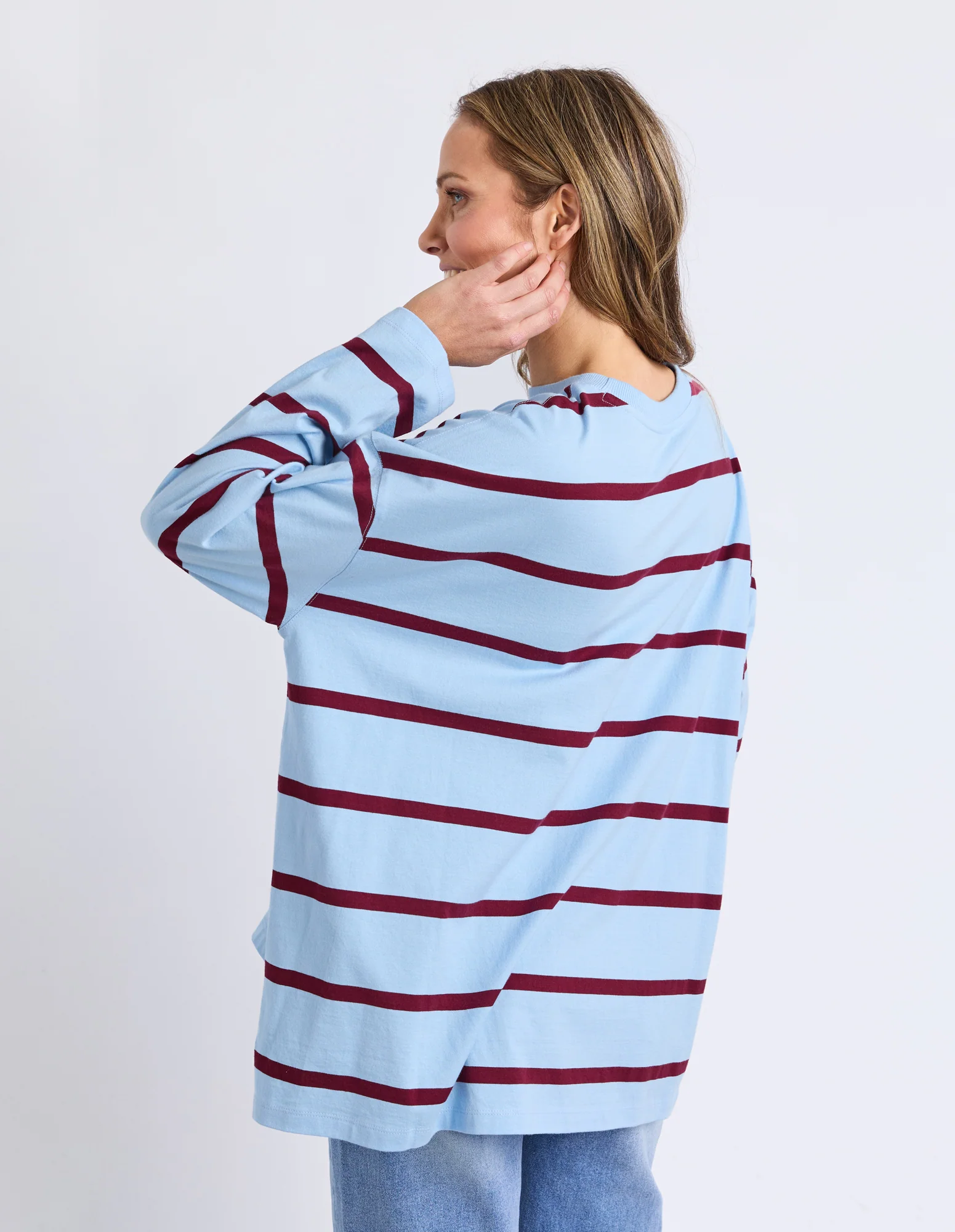 Callie Stripe Long Sleeve Tee Light Blue/Plum - Image 3