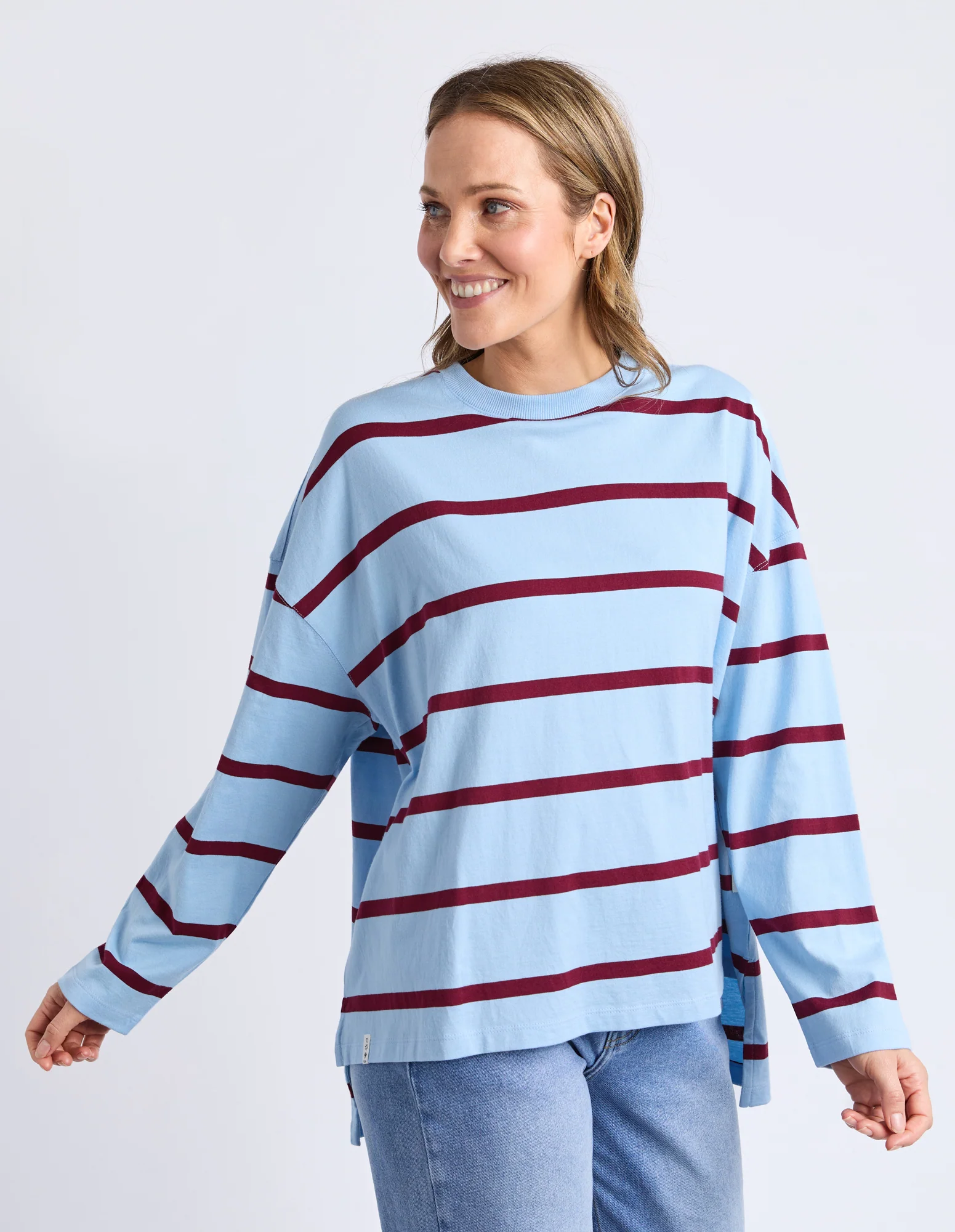 Callie Stripe Long Sleeve Tee Light Blue/Plum - Image 4