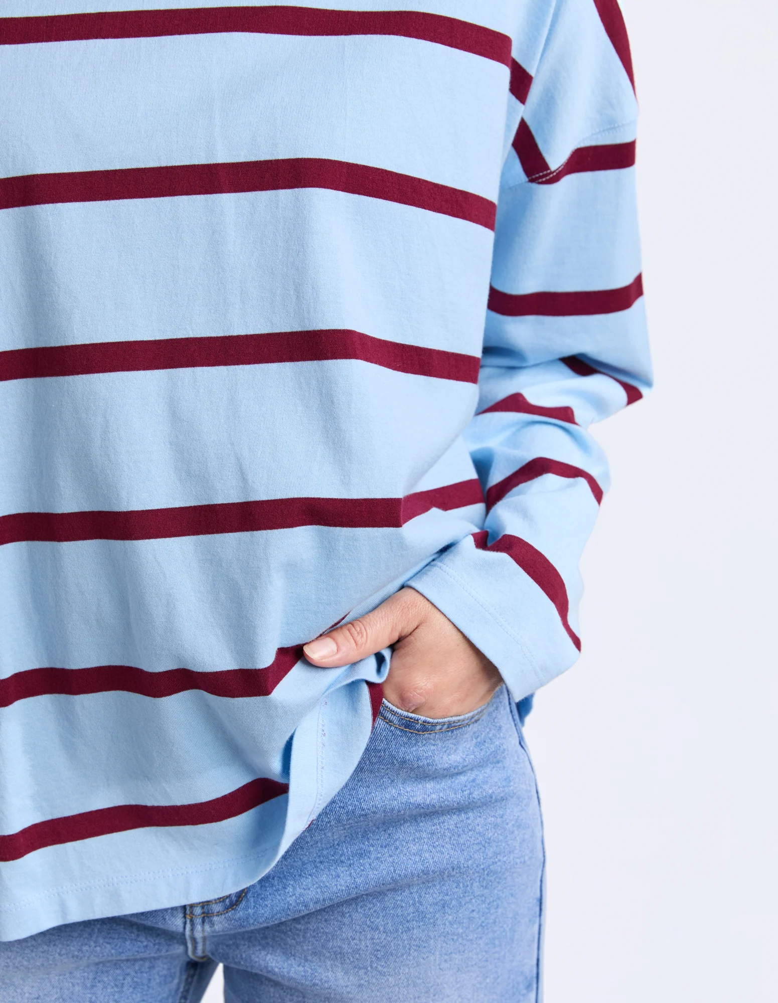 Callie Stripe Long Sleeve Tee Light Blue/Plum - Image 5