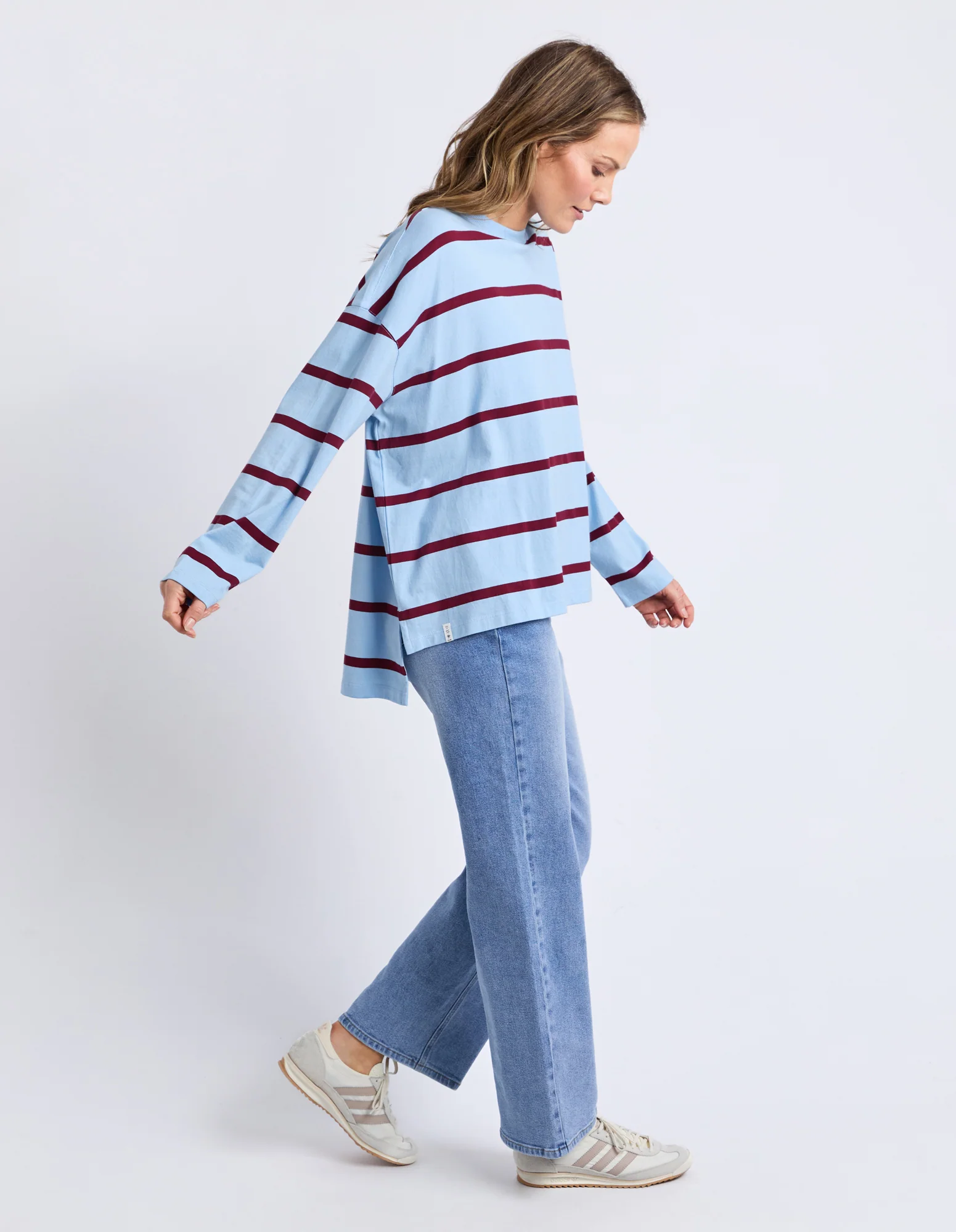 Callie Stripe Long Sleeve Tee Light Blue/Plum - Image 6