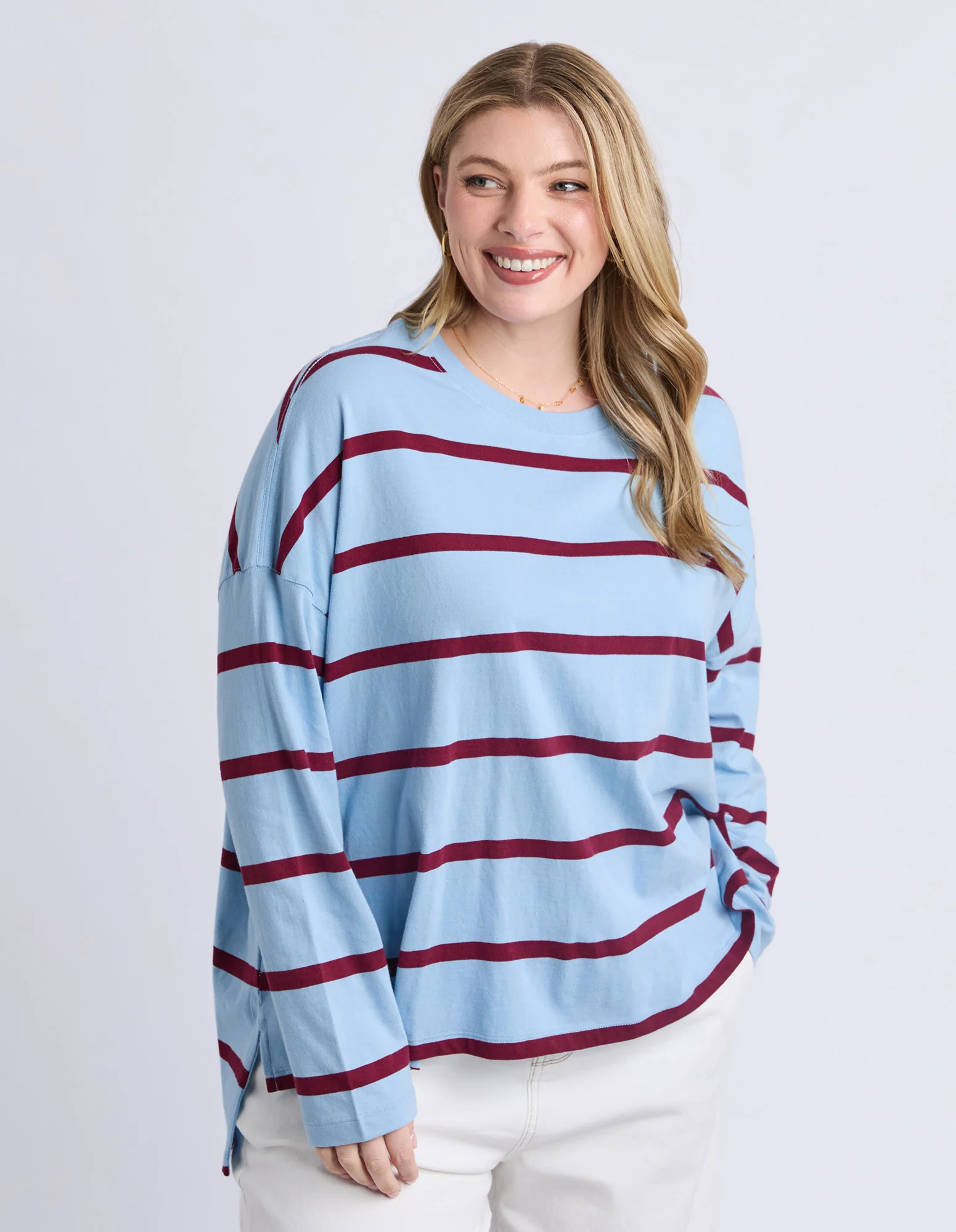 Callie Stripe Long Sleeve Tee Light Blue/Plum - Image 7