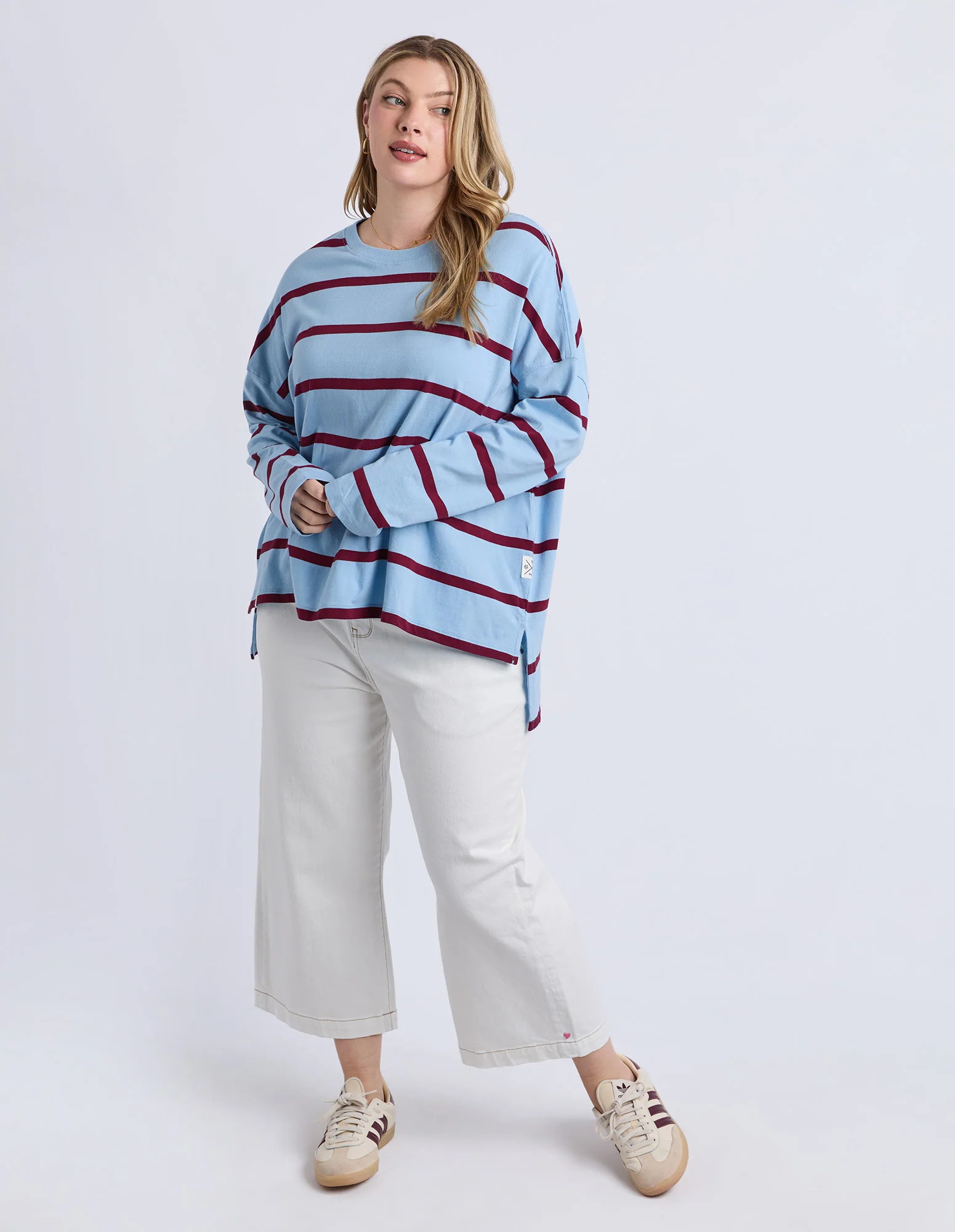 Callie Stripe Long Sleeve Tee Light Blue/Plum - Image 8