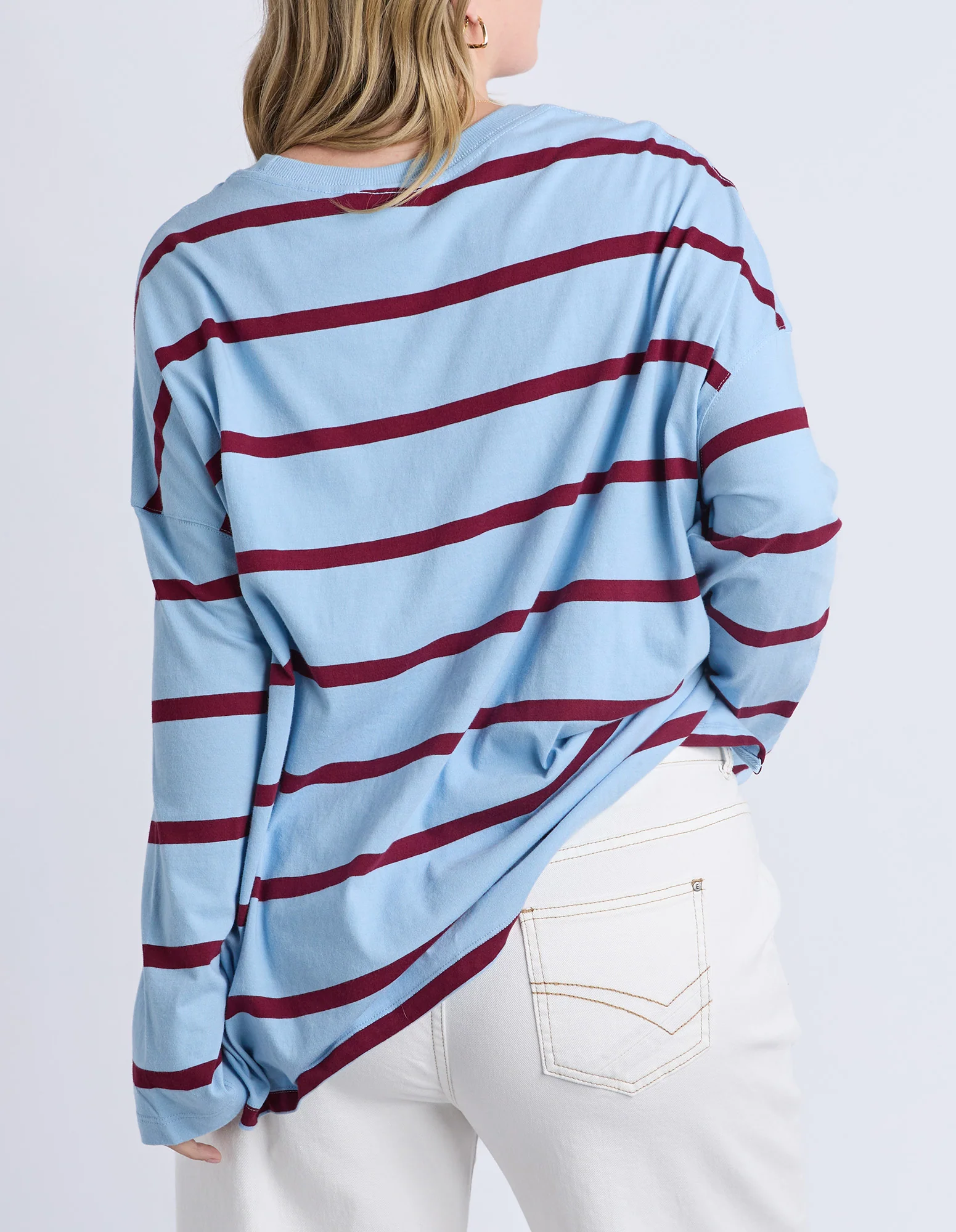 Callie Stripe Long Sleeve Tee Light Blue/Plum - Image 9