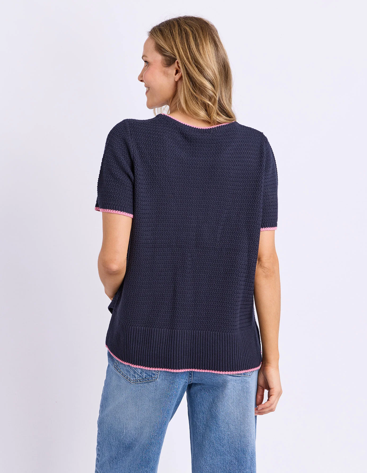 Camellia Short Sleeve Knit Navy - Image 3