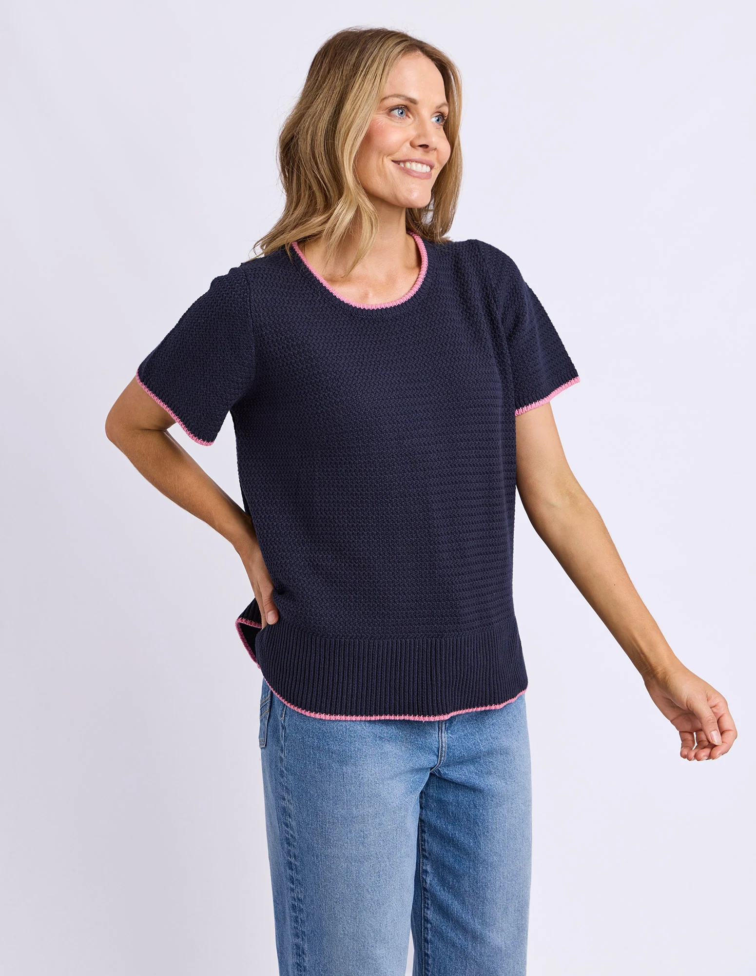 Camellia Short Sleeve Knit Navy - Image 4