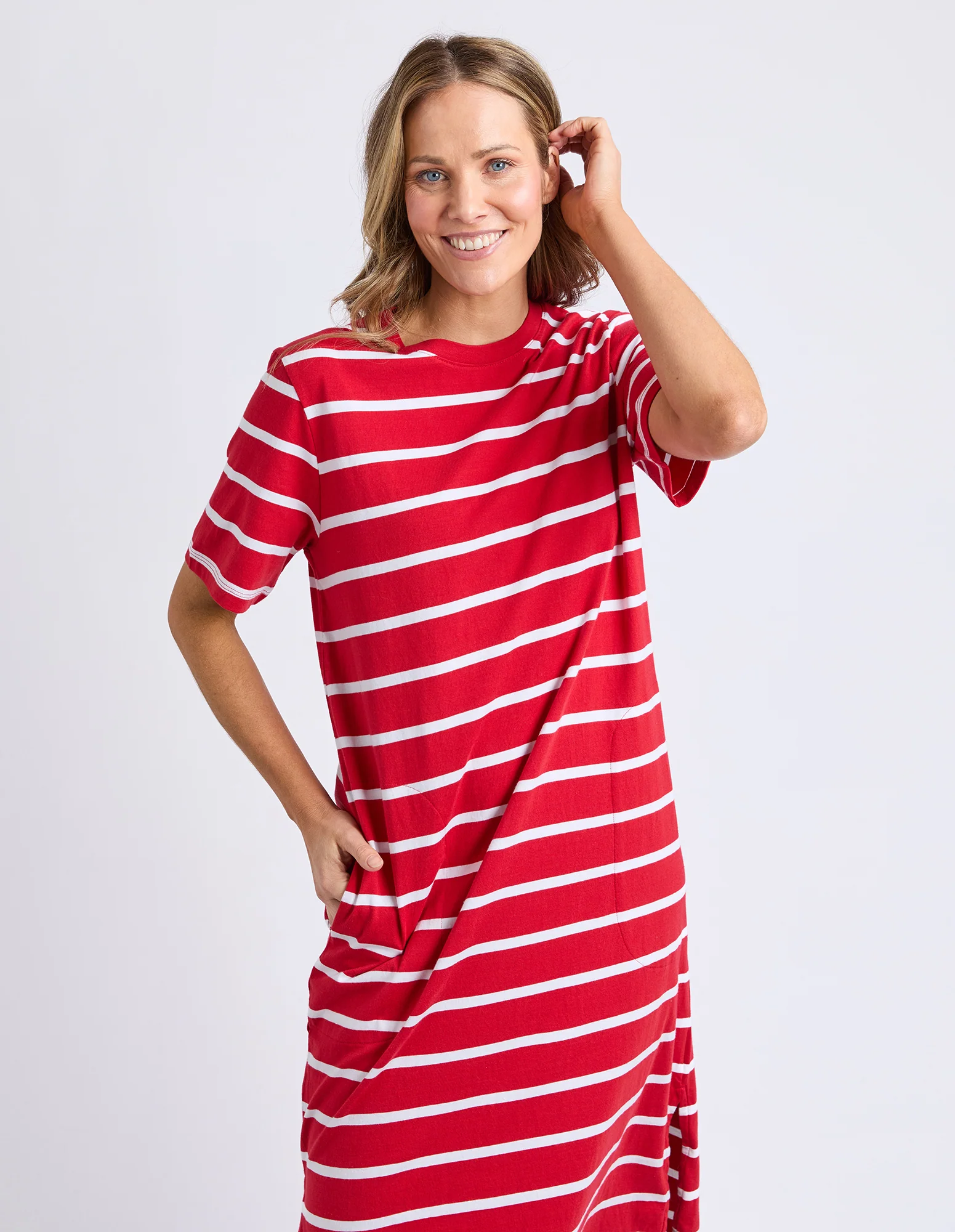 Crimson Tee Dress Cranberry/White Stripe - Image 2