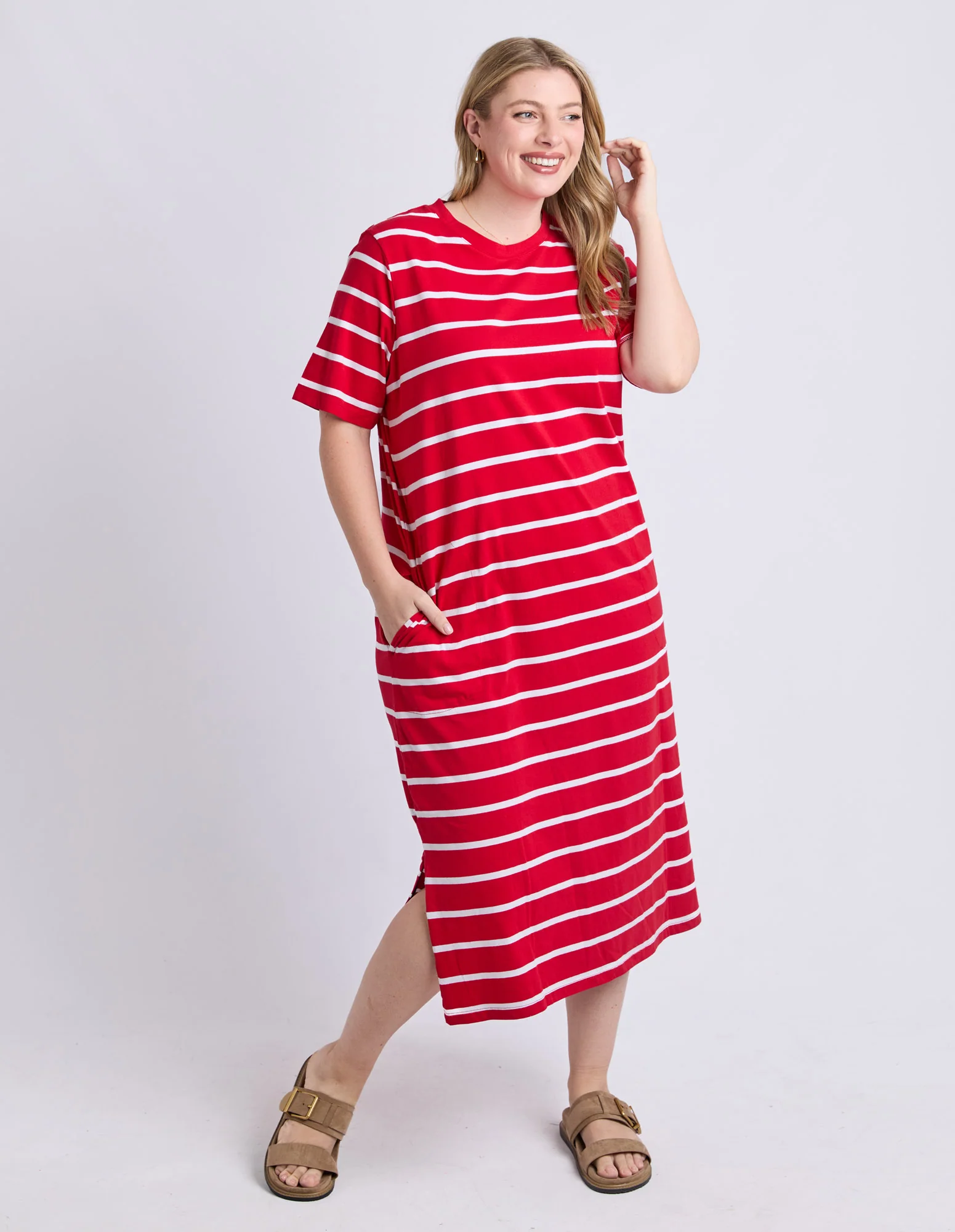 Crimson Tee Dress Cranberry/White Stripe - Image 3