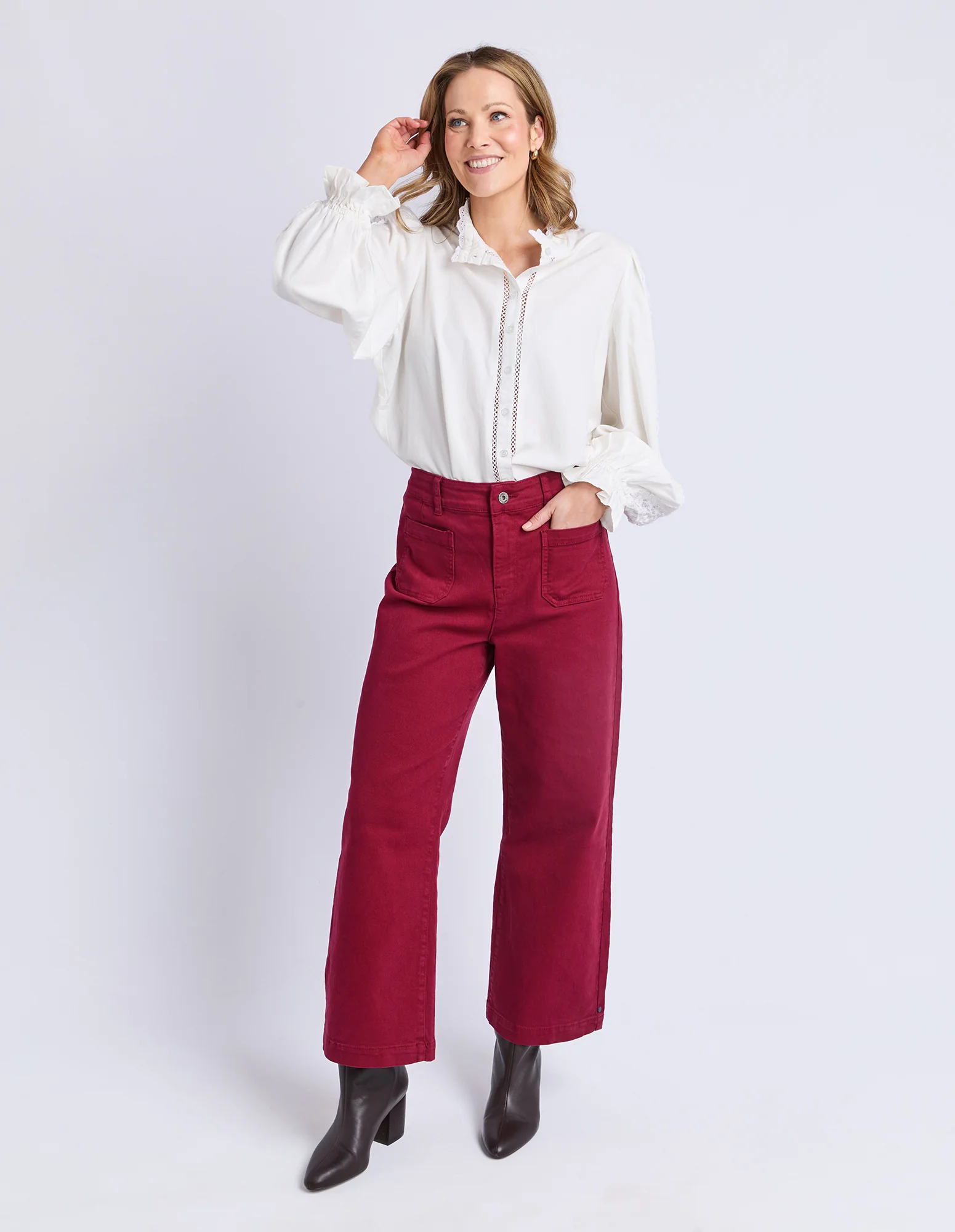 Delphi Front Pocket Jean Maroon - Image 3