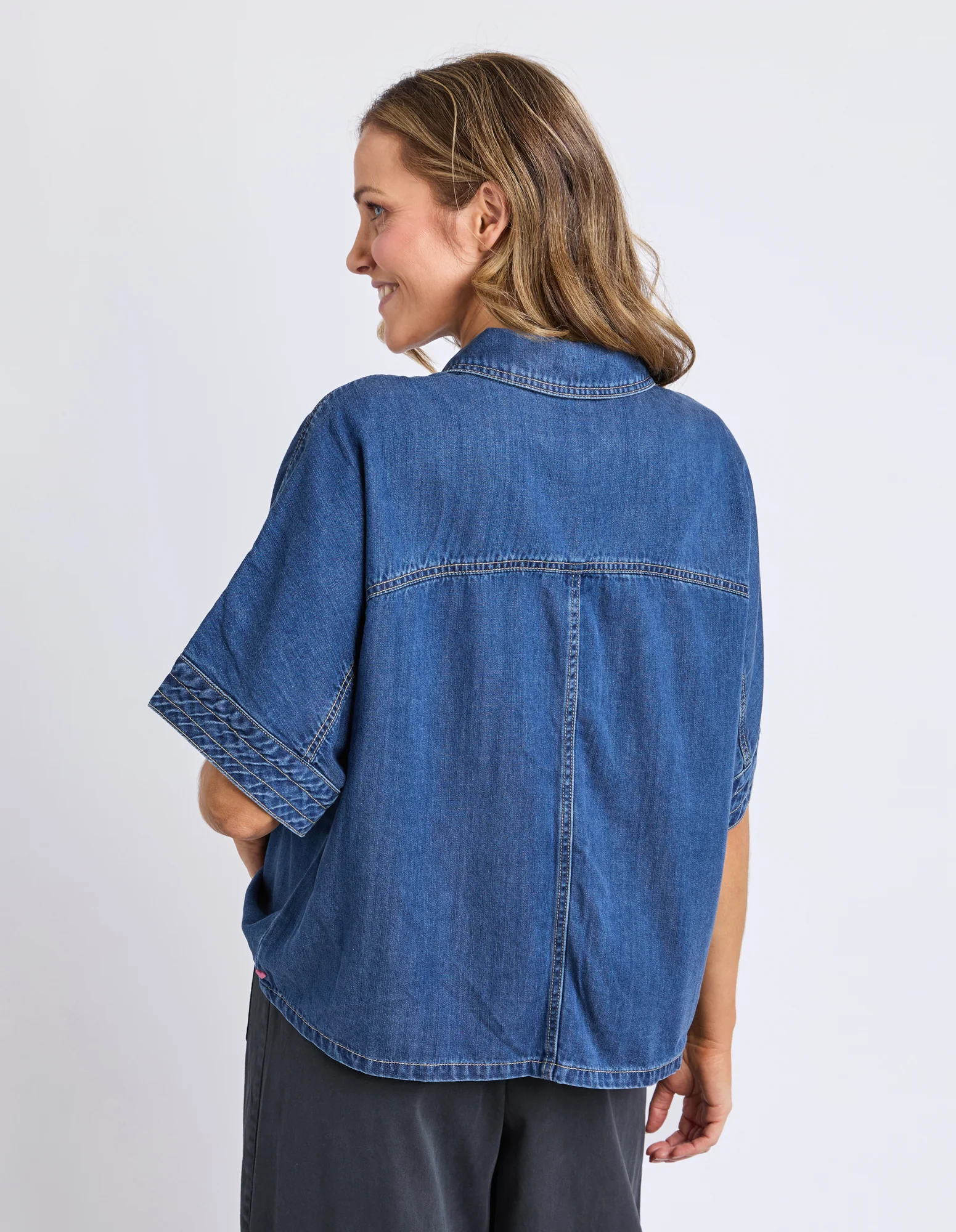 Demi Short Sleeve Denim Shirt Dark Blue Wash - Image 11