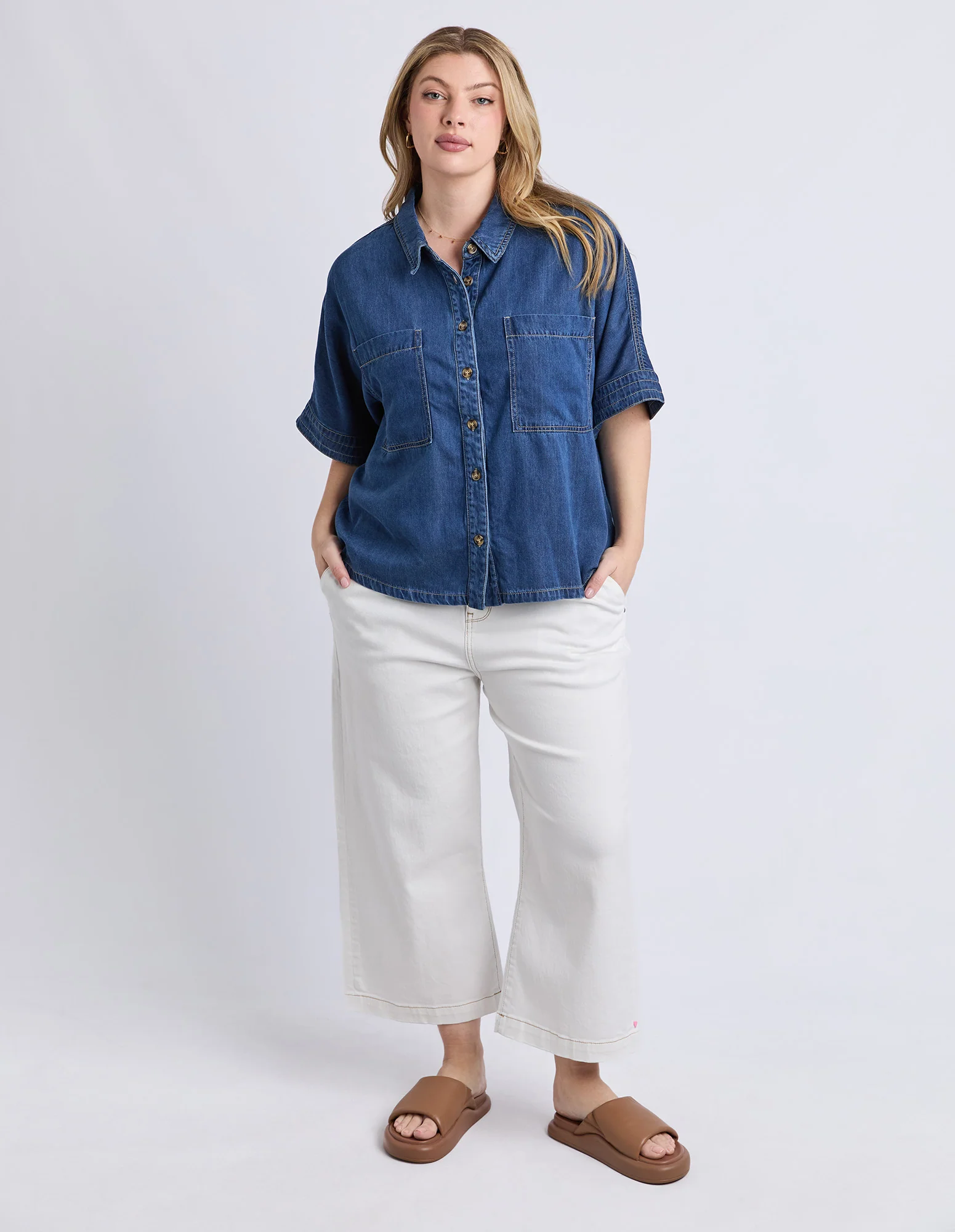 Demi Short Sleeve Denim Shirt Dark Blue Wash - Image 3