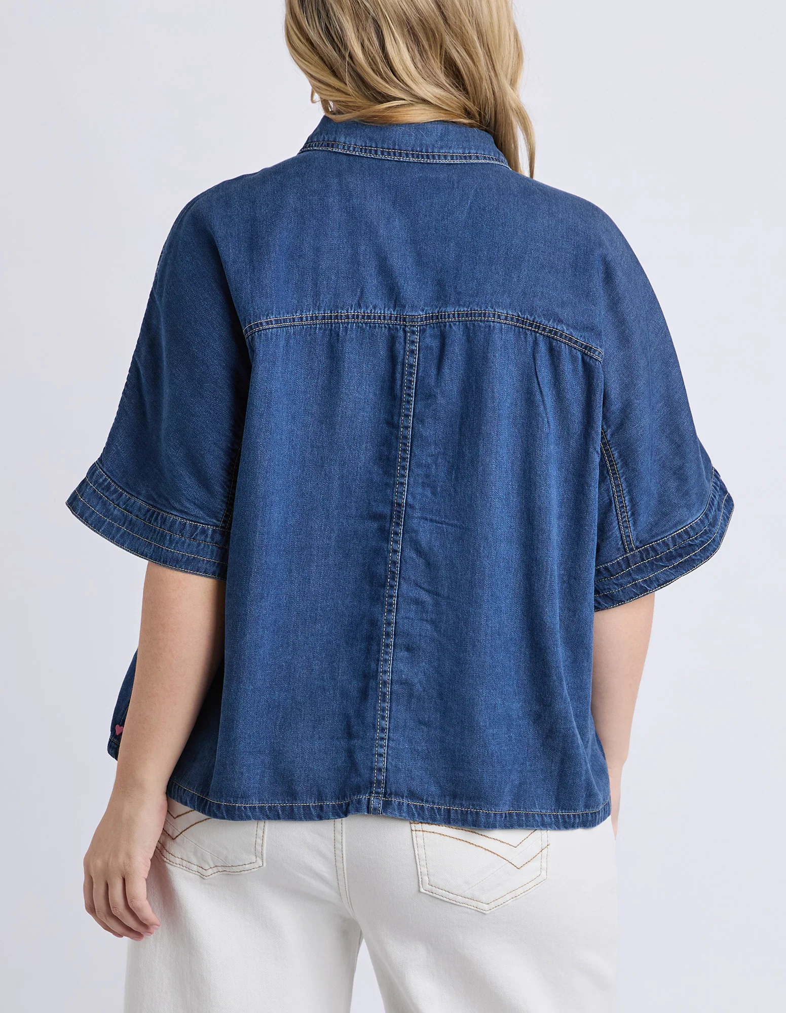 Demi Short Sleeve Denim Shirt Dark Blue Wash - Image 4