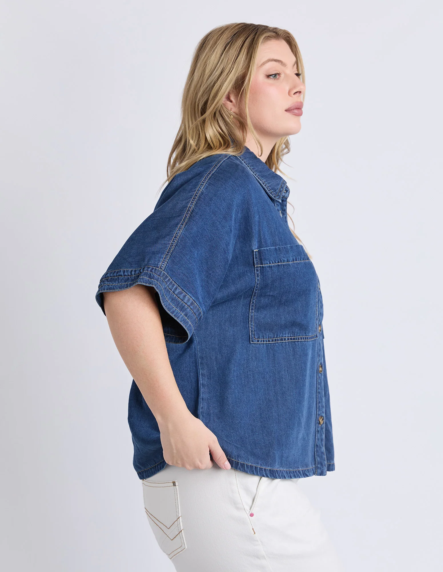 Demi Short Sleeve Denim Shirt Dark Blue Wash - Image 5