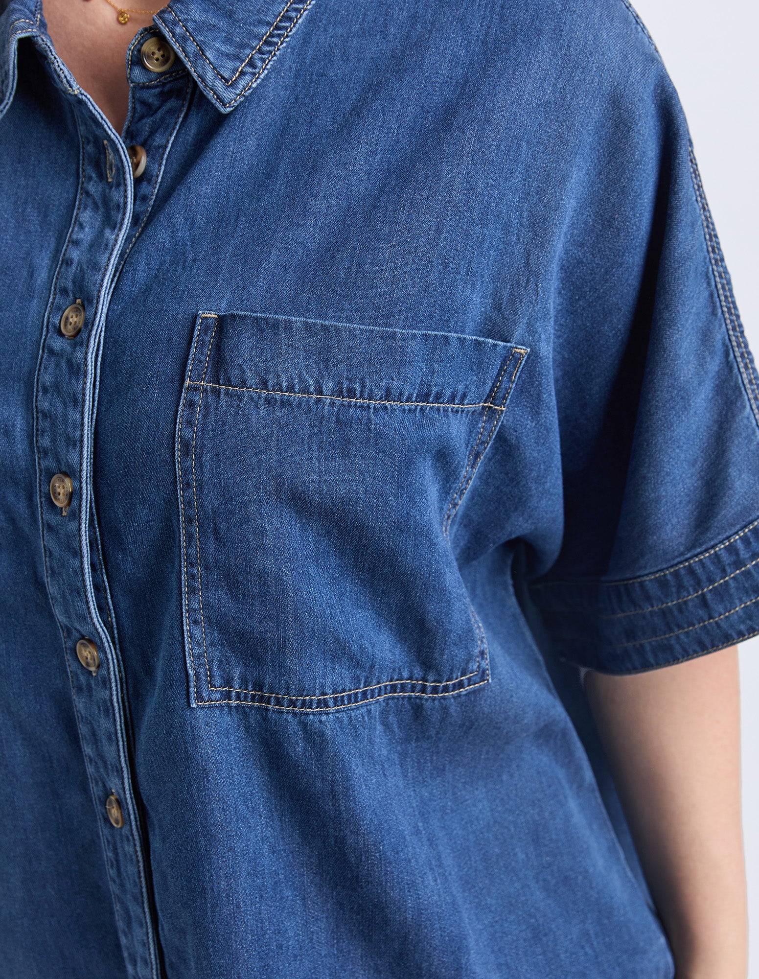 Demi Short Sleeve Denim Shirt Dark Blue Wash - Image 6