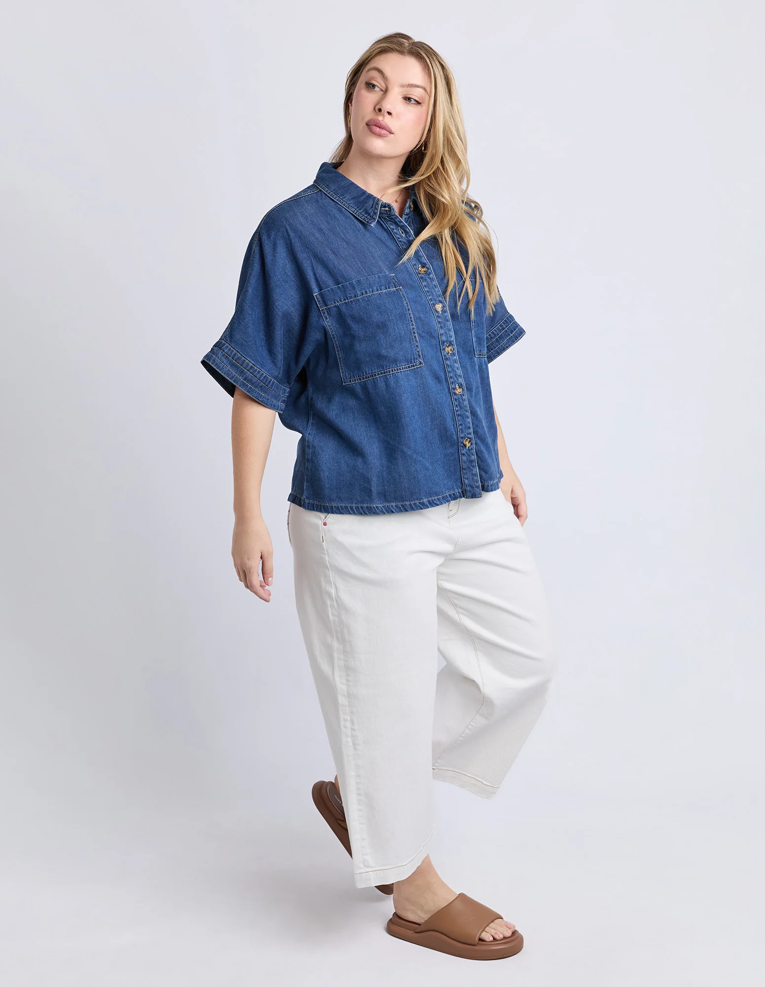 Demi Short Sleeve Denim Shirt Dark Blue Wash - Image 7