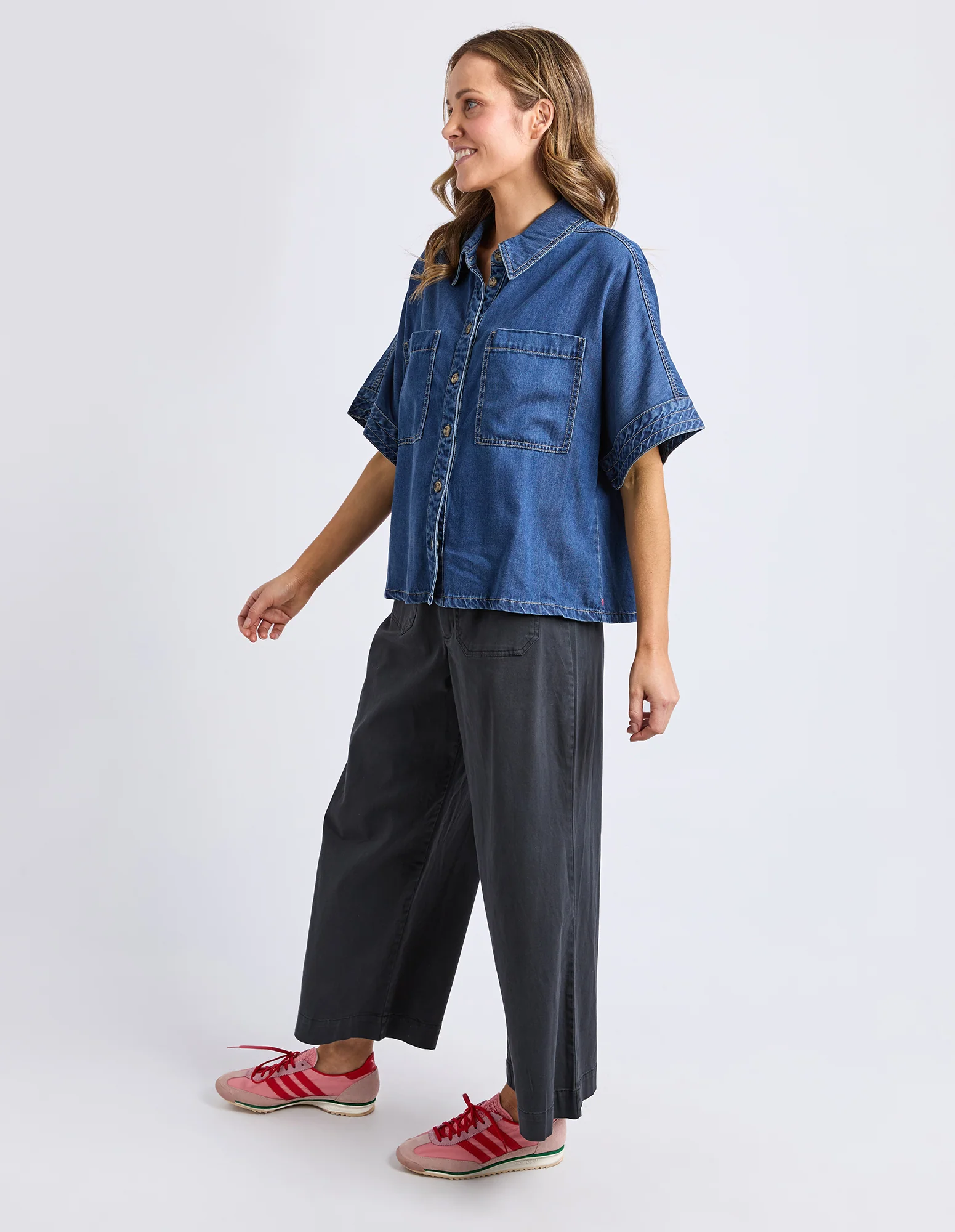 Demi Short Sleeve Denim Shirt Dark Blue Wash - Image 8