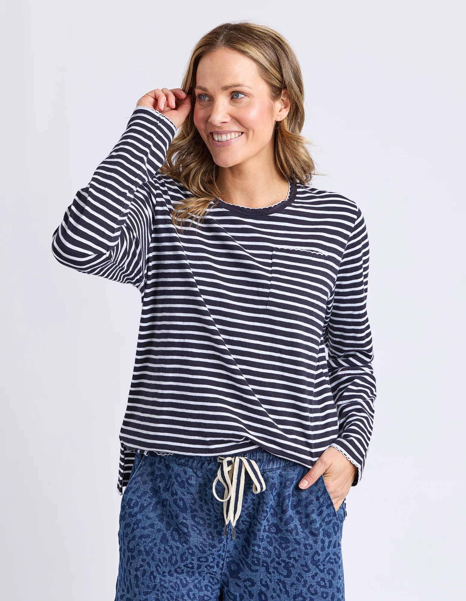 Drea Long Sleeve Tee Navy/White Stripe - Image 2