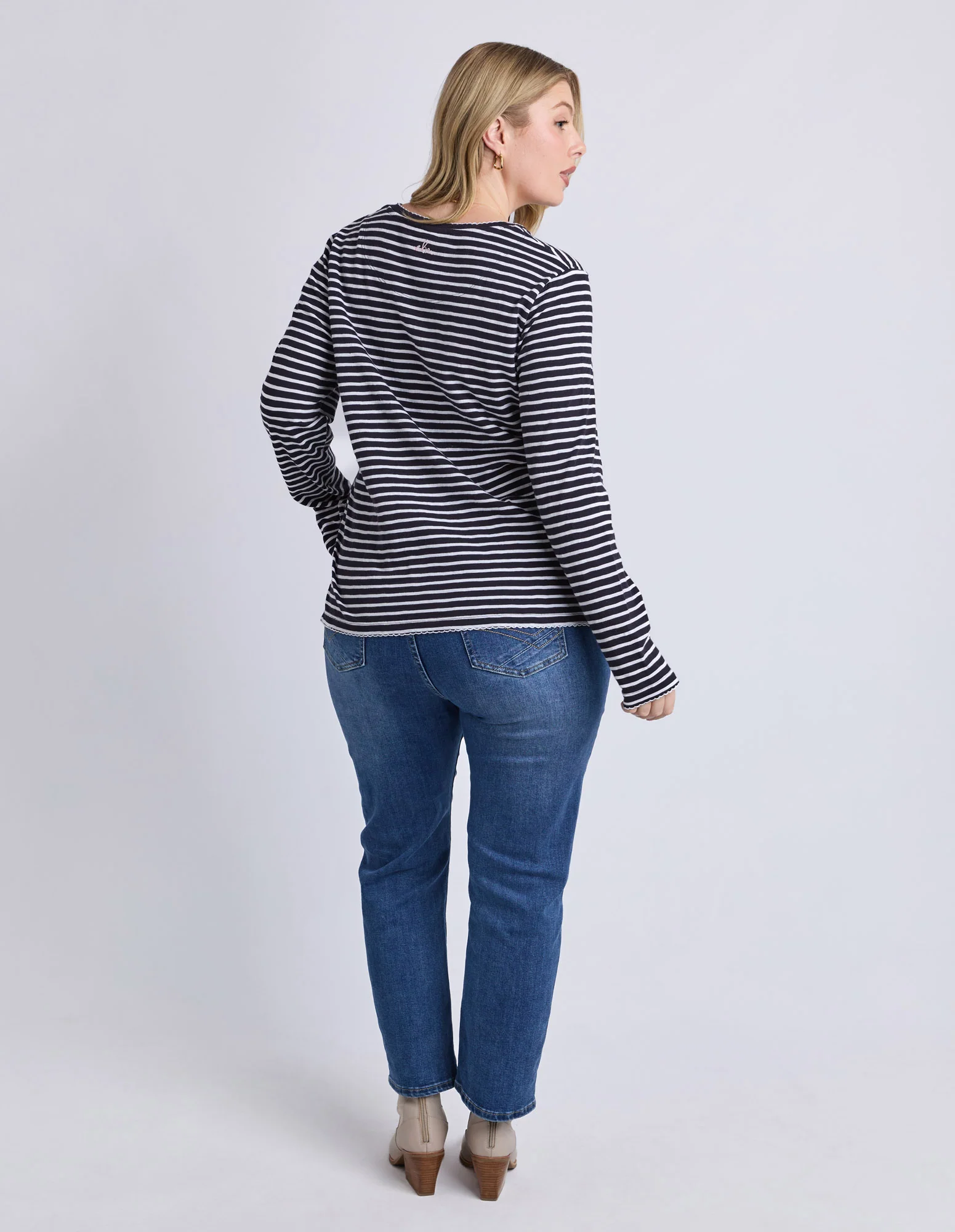 Drea Long Sleeve Tee Navy/White Stripe - Image 4