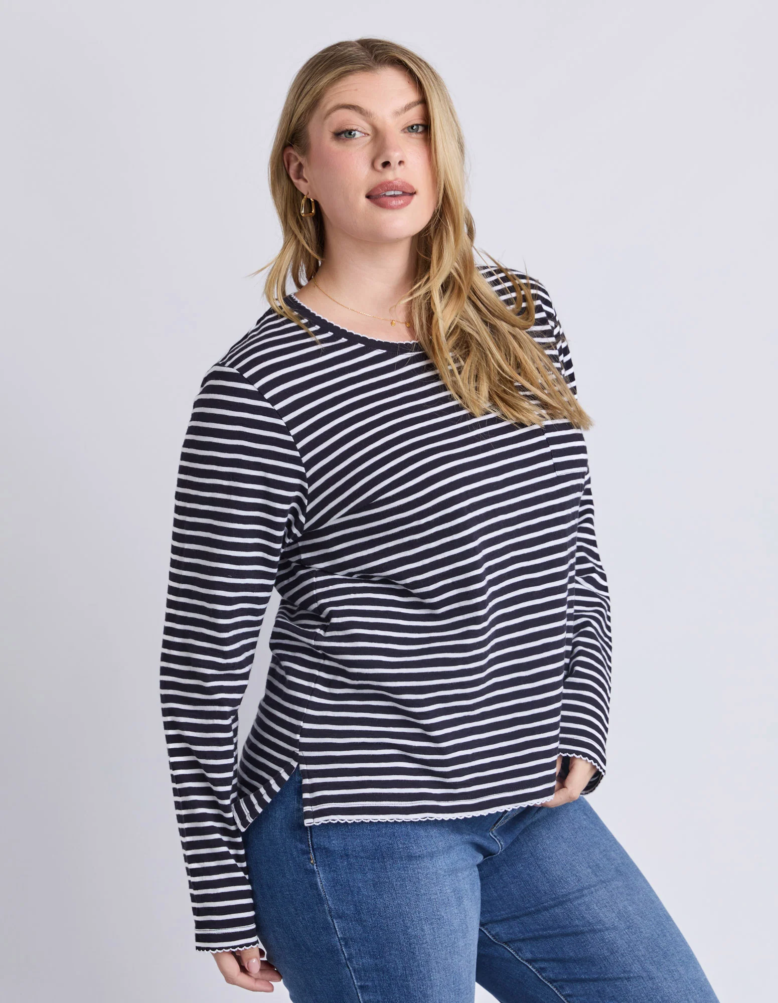 Drea Long Sleeve Tee Navy/White Stripe - Image 5