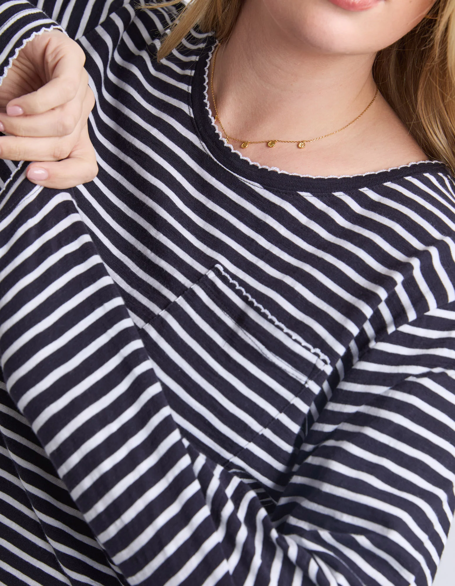 Drea Long Sleeve Tee Navy/White Stripe - Image 6