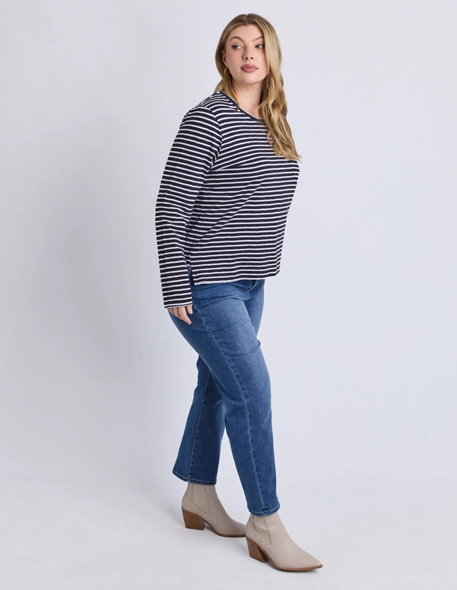 Drea Long Sleeve Tee Navy/White Stripe - Image 7