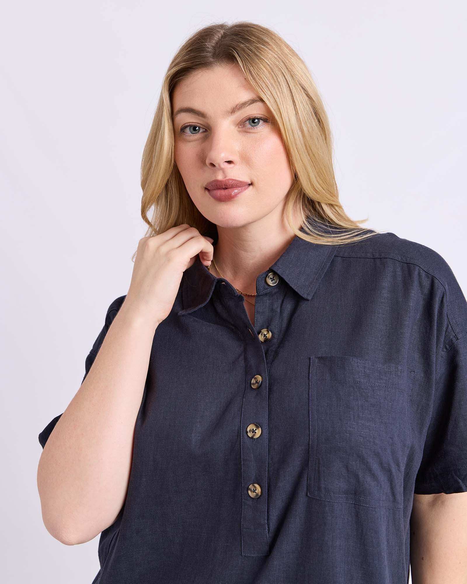 Elle Shirt Dress Classic Navy - Image 10
