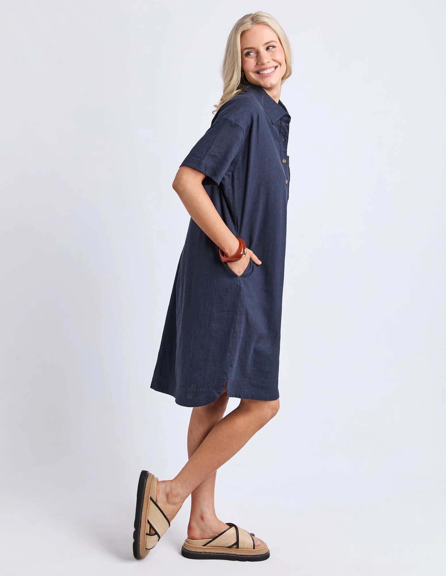 Elle Shirt Dress Classic Navy - Image 11