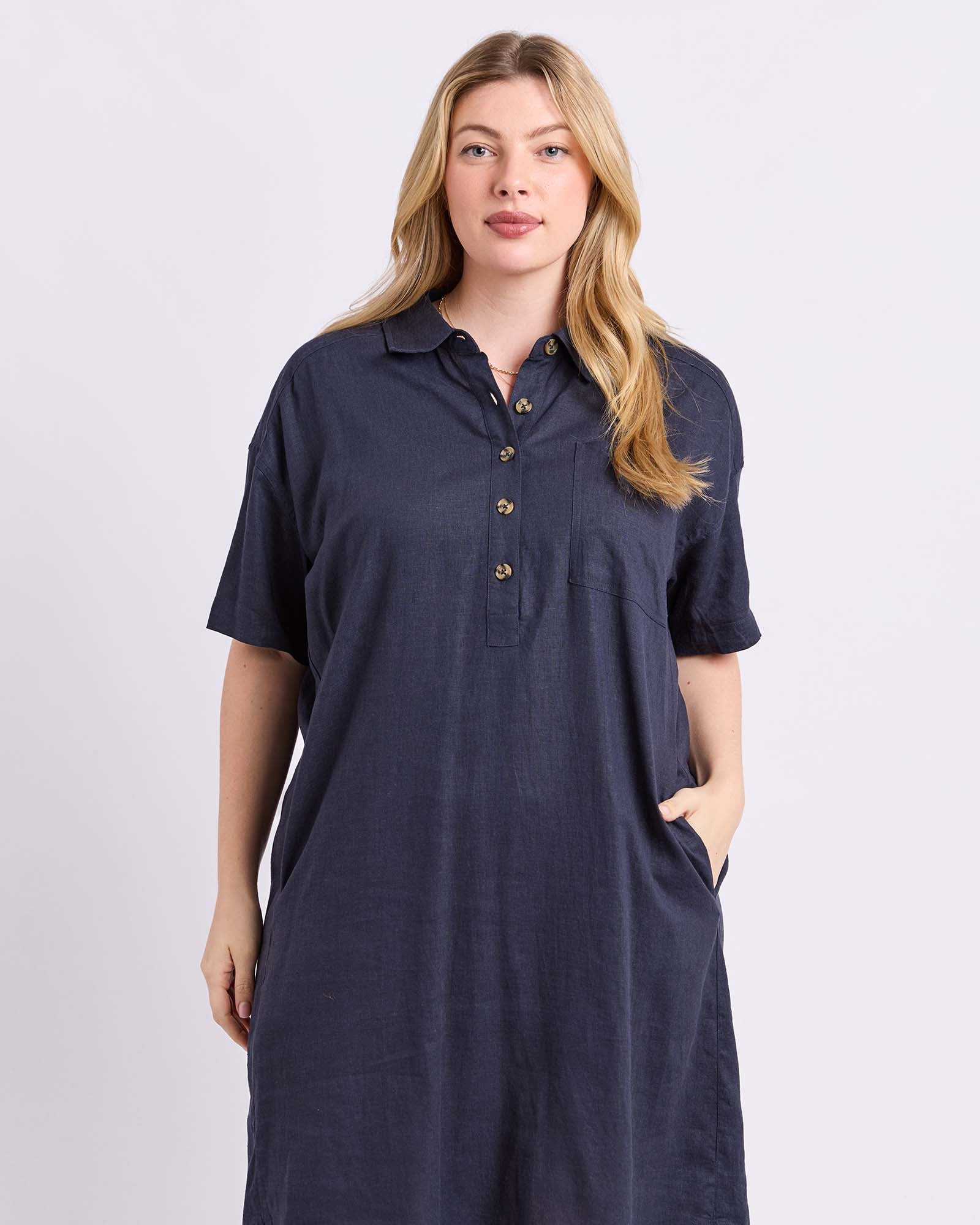 Elle Shirt Dress Classic Navy - Image 2