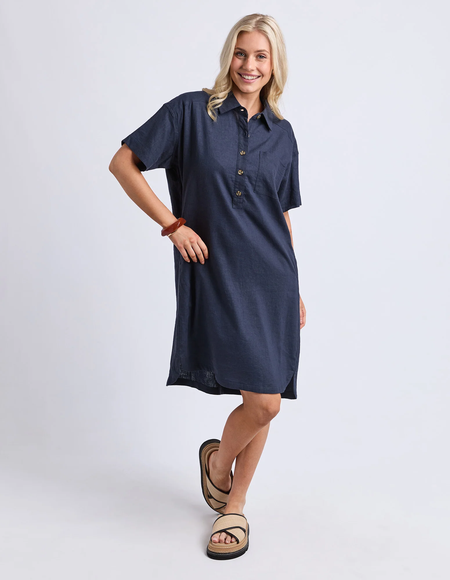 Elle Shirt Dress Classic Navy - Image 3