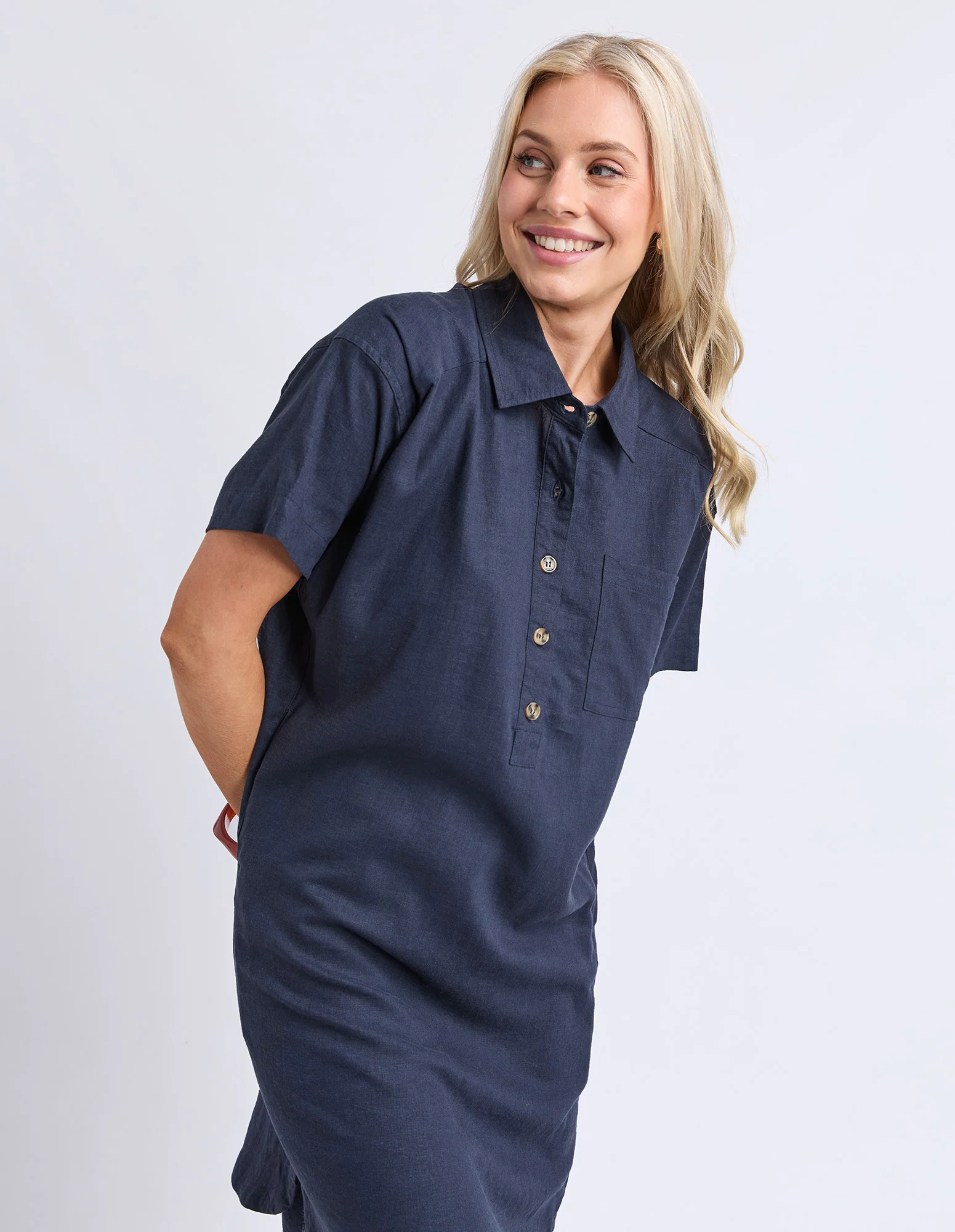 Elle Shirt Dress Classic Navy - Image 7
