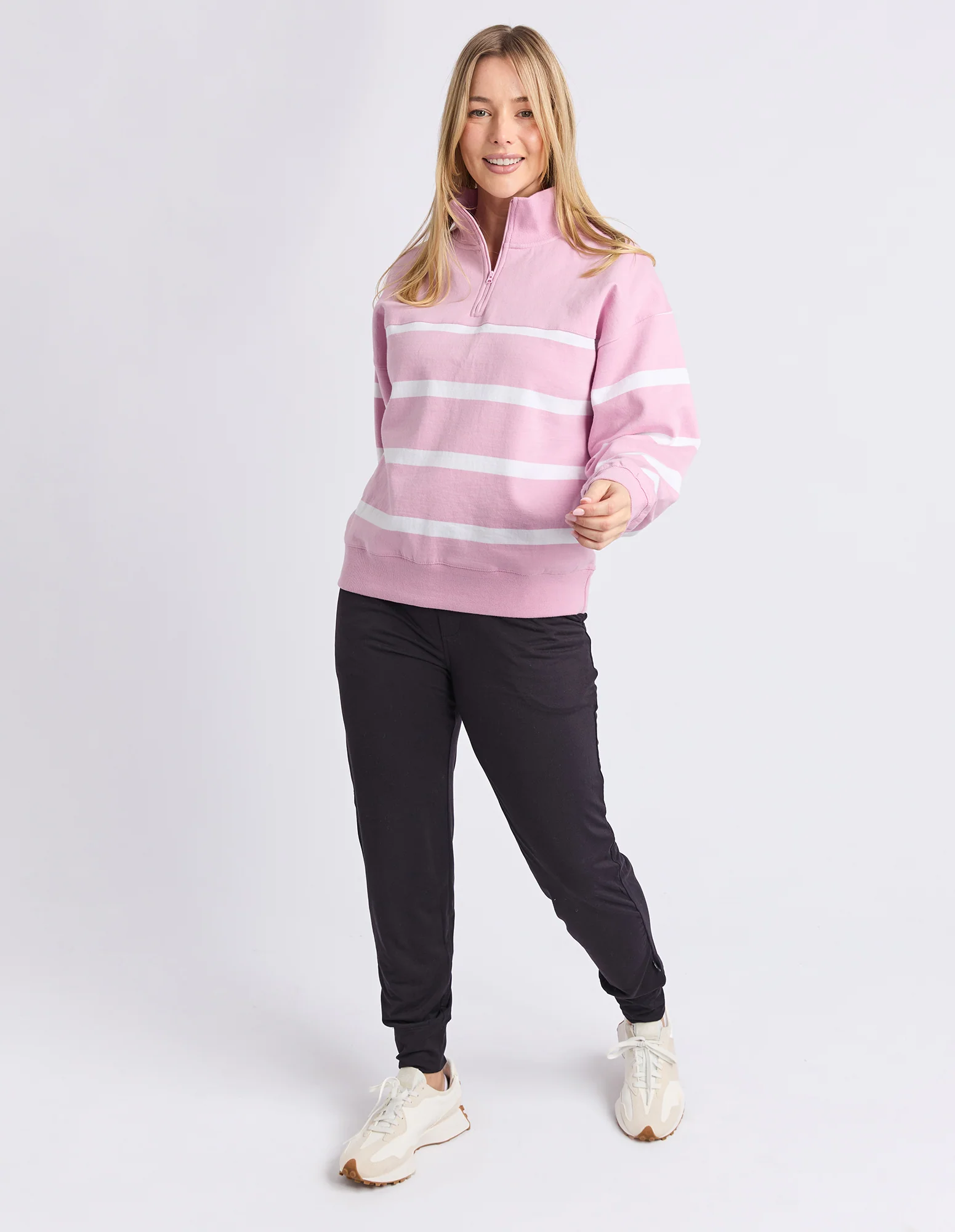 Freedom 1/4 Zip Crew Pink & White Stripe - Image 4