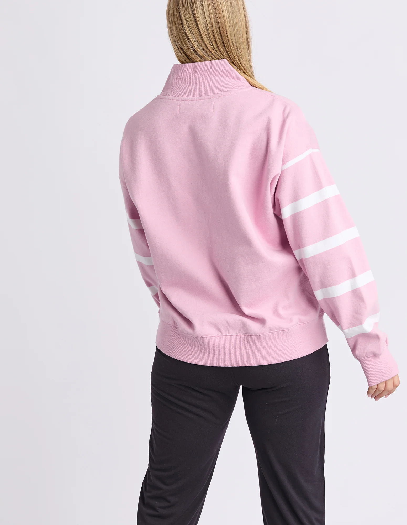 Freedom 1/4 Zip Crew Pink & White Stripe - Image 5