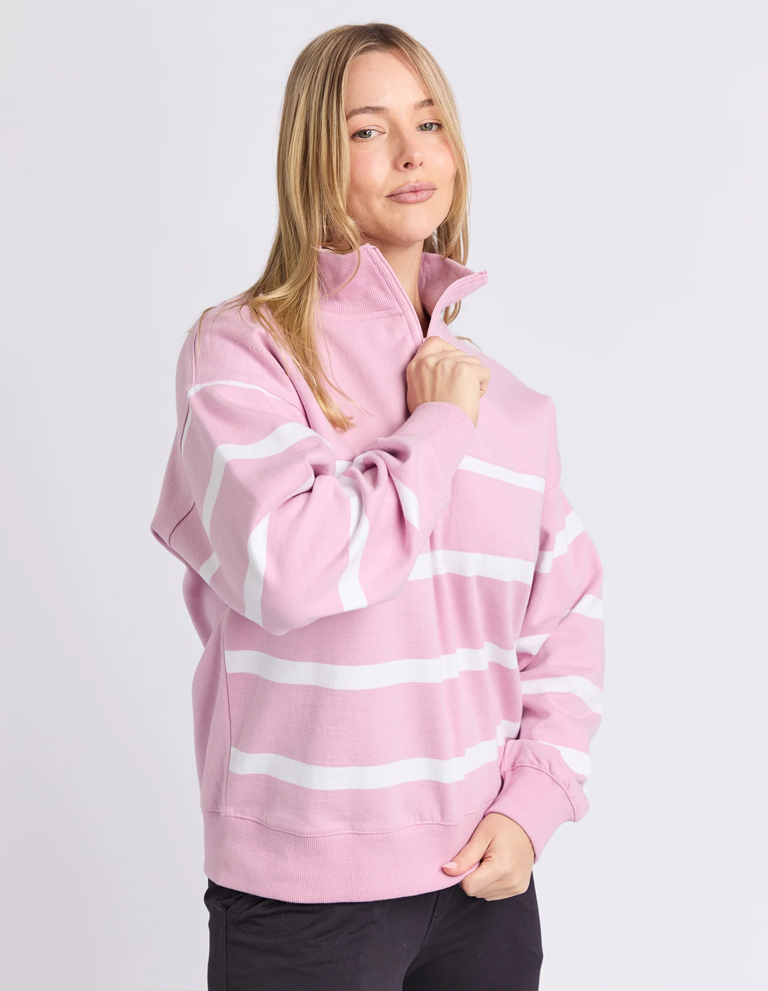 Freedom 1/4 Zip Crew Pink & White Stripe - Image 6