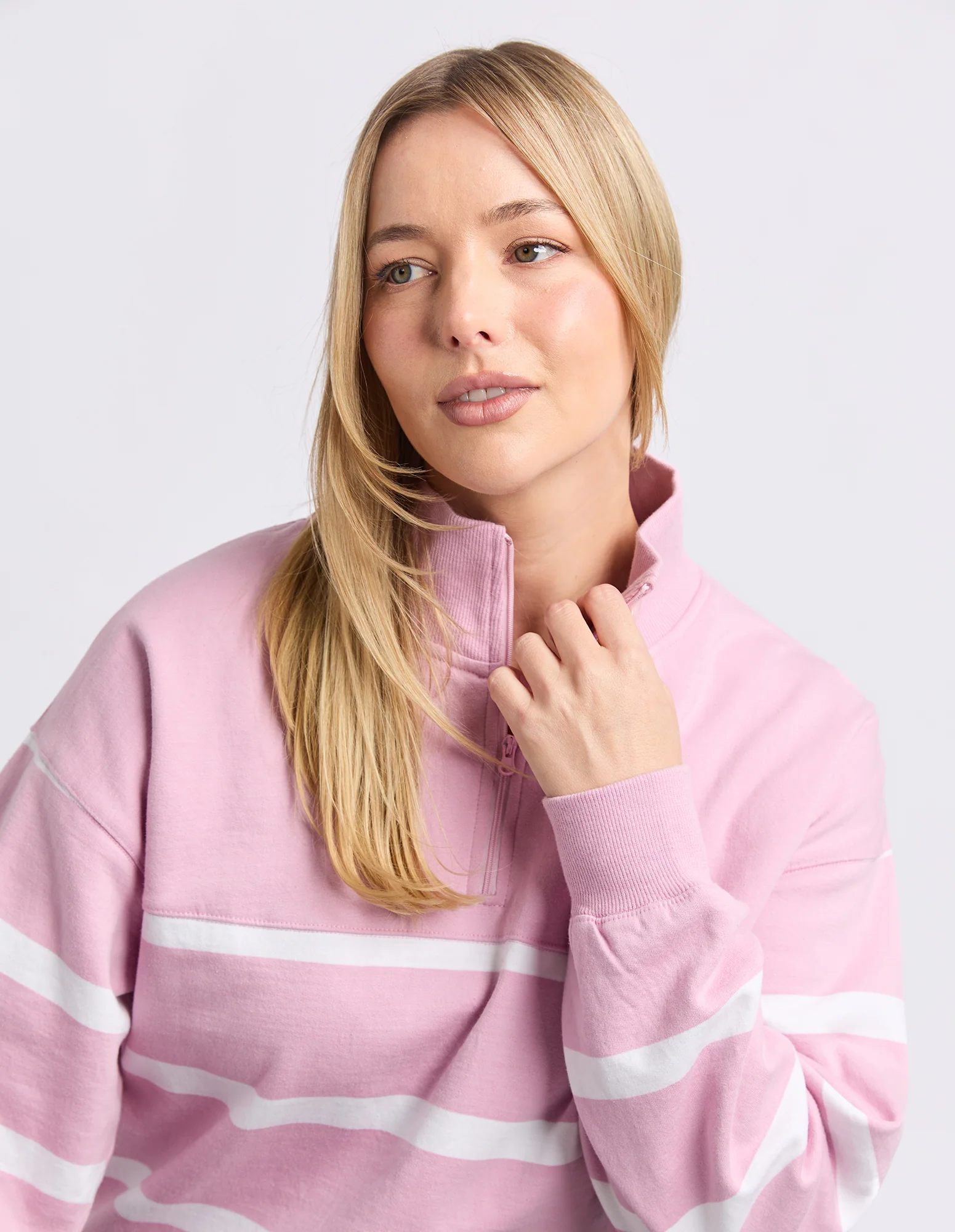 Freedom 1/4 Zip Crew Pink & White Stripe - Image 7