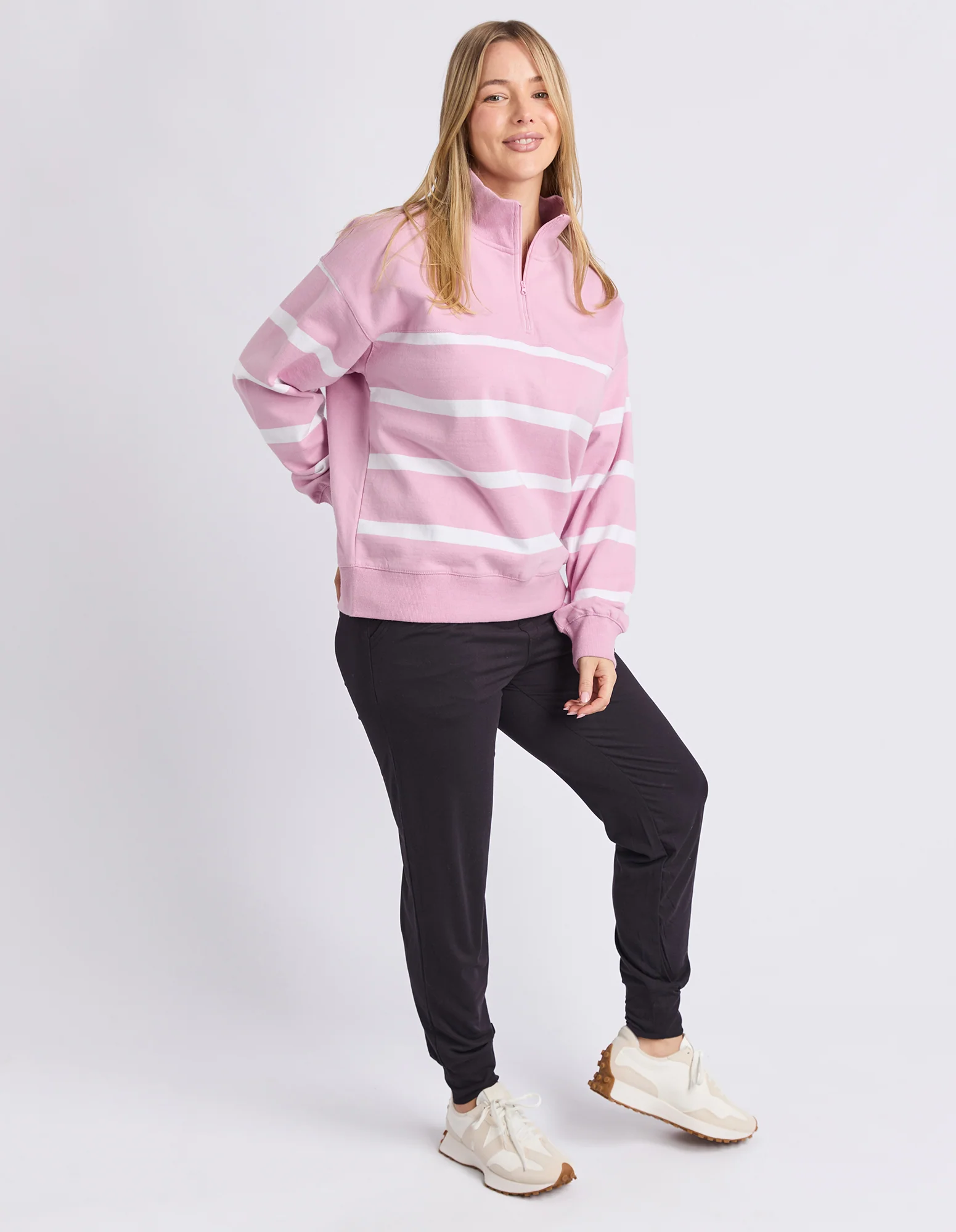 Freedom 1/4 Zip Crew Pink & White Stripe - Image 8