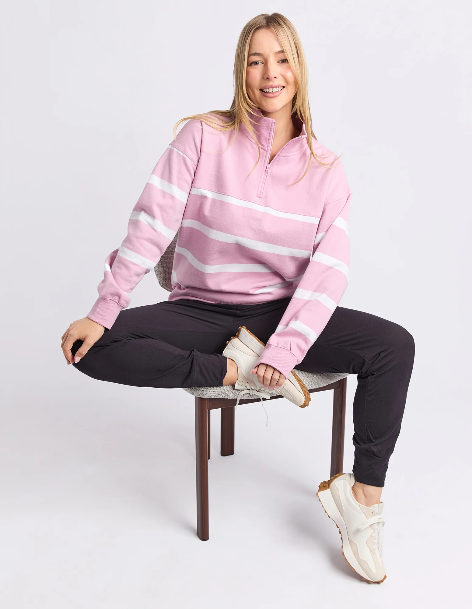 Freedom 1/4 Zip Crew Pink & White Stripe - Image 9