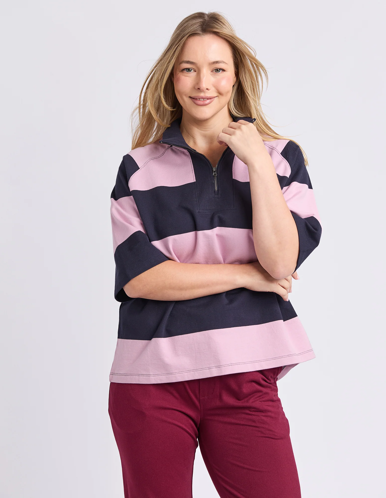 Freedom Rugby Sweat Pink & Navy Stripe - Image 3