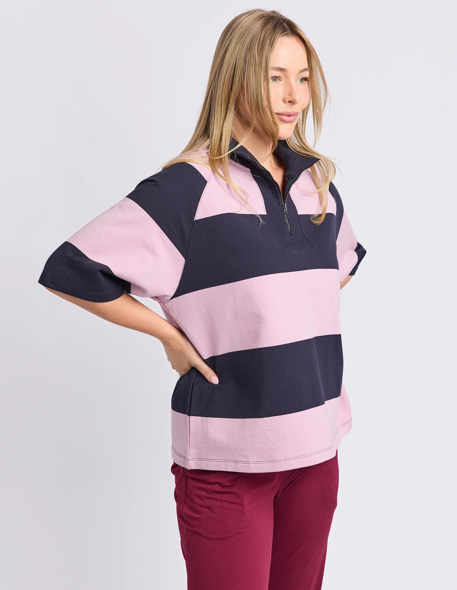 Freedom Rugby Sweat Pink & Navy Stripe - Image 6