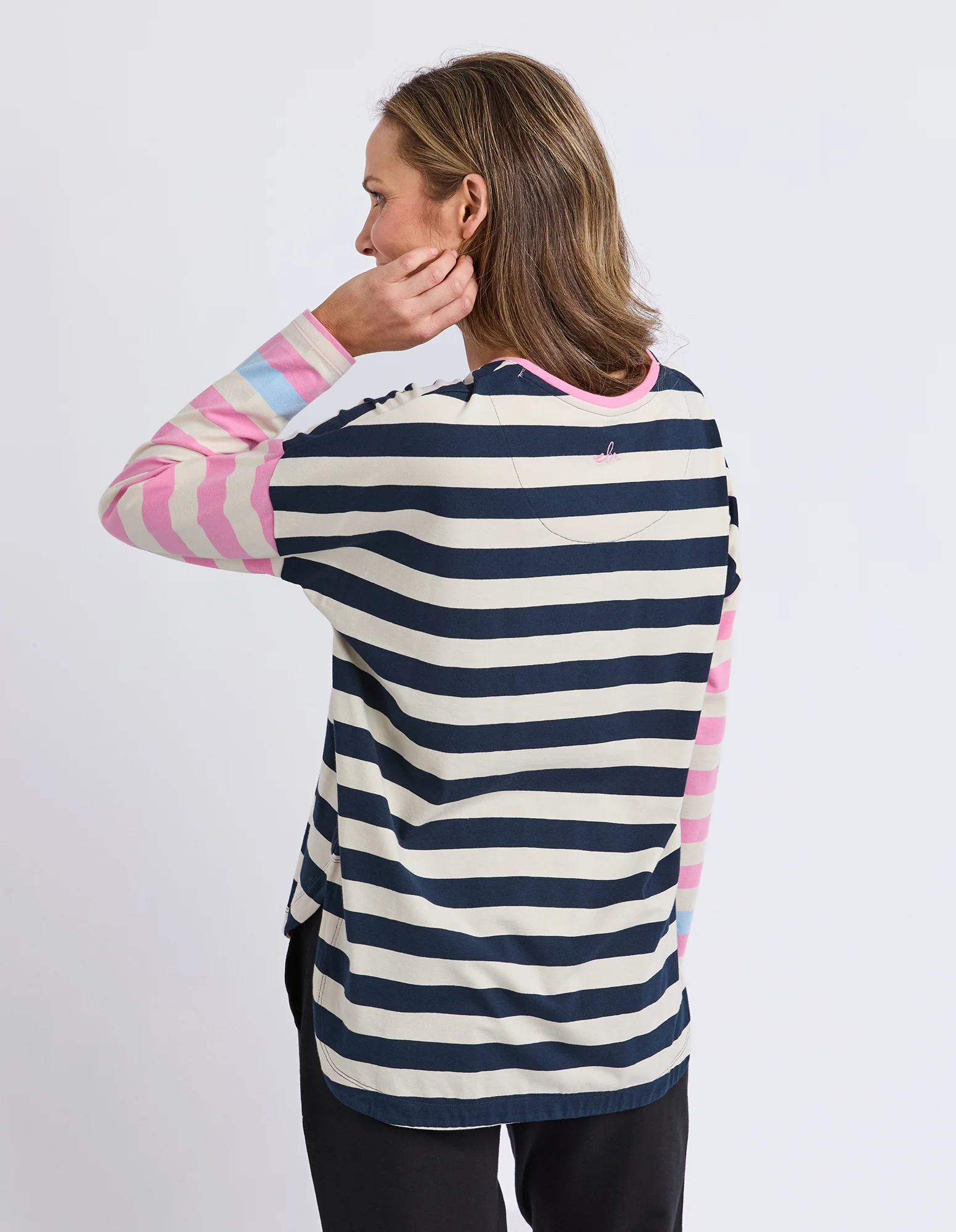Gaeb Stripe Long Sleeve Tee White, Navy & Pink - Image 11