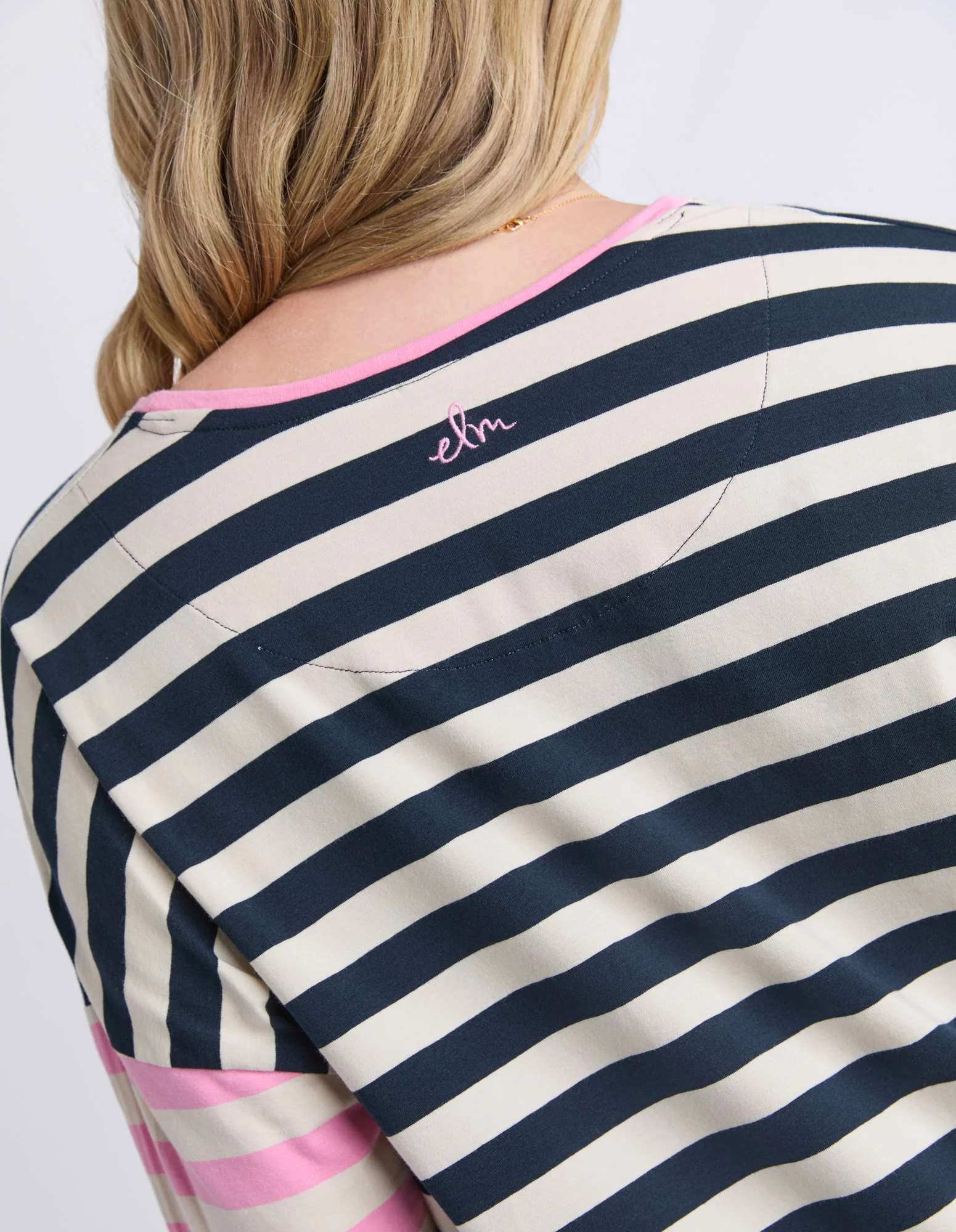 Gaeb Stripe Long Sleeve Tee White, Navy & Pink - Image 6