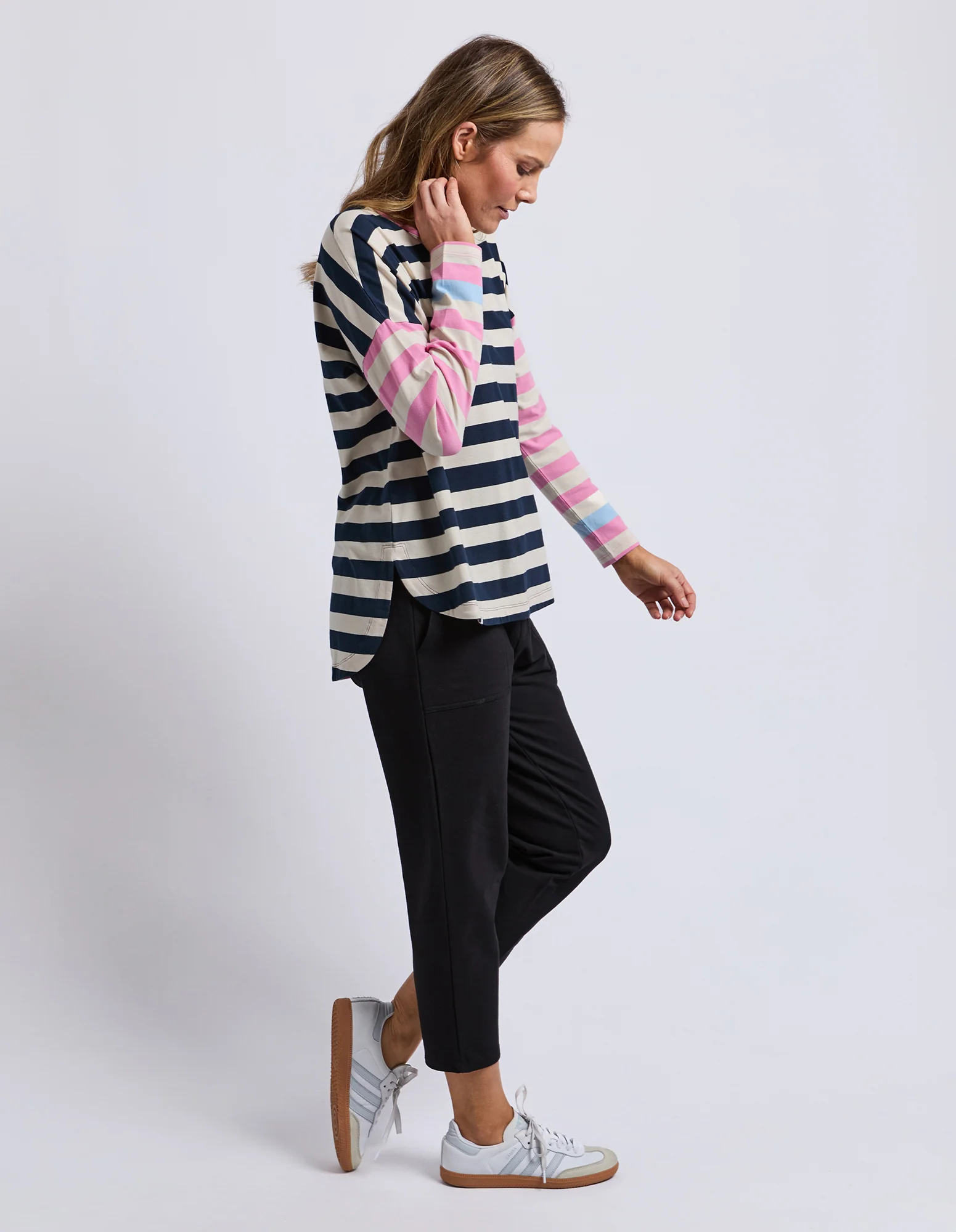 Gaeb Stripe Long Sleeve Tee White, Navy & Pink - Image 8