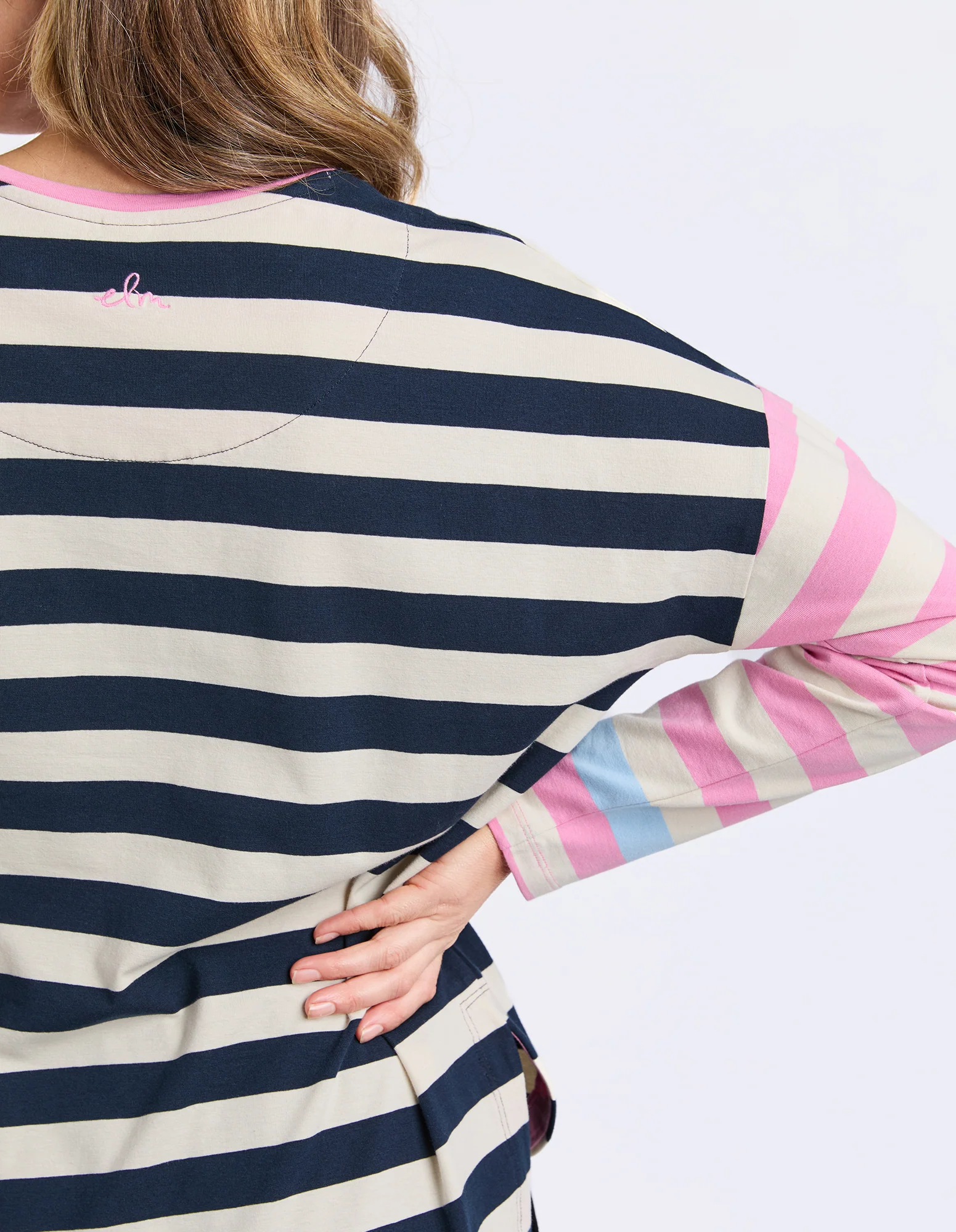 Gaeb Stripe Long Sleeve Tee White, Navy & Pink - Image 9