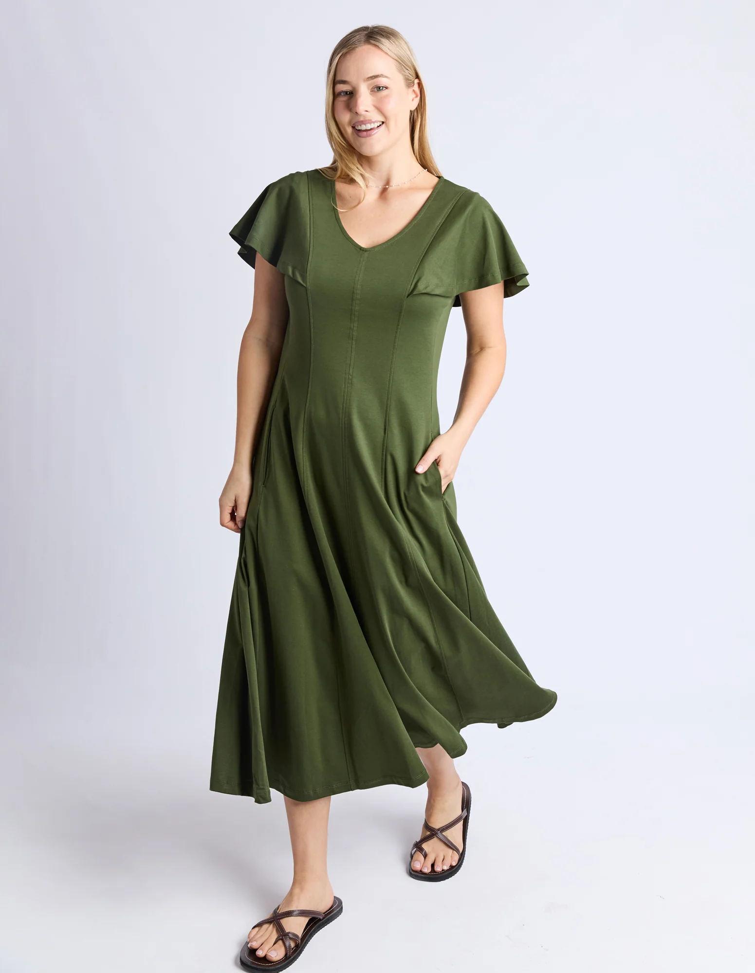 Grace Jersey Dress Khaki - Image 6