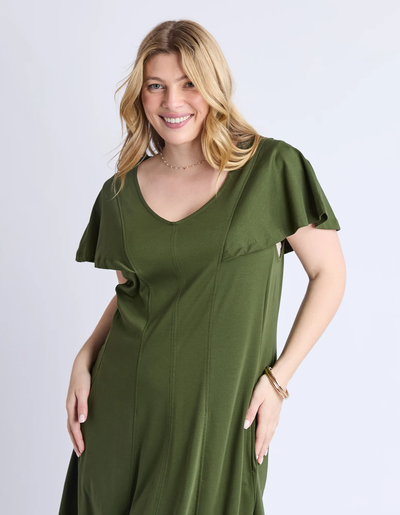 Grace Jersey Dress Khaki - Image 7