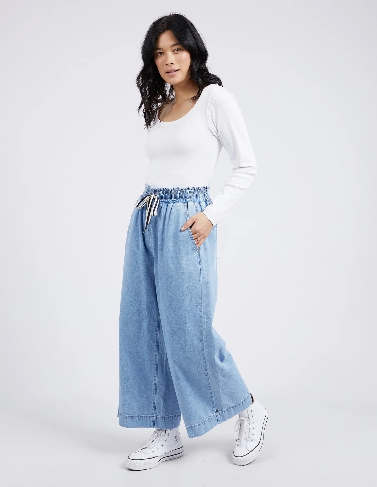 Greta Wide Leg Pant Mid Blue Denim - Image 4