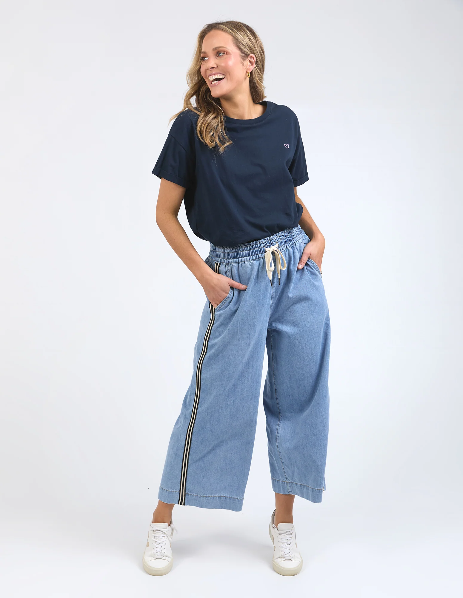 Greta Wide Leg Pant Side Tape Light Blue - Image 16