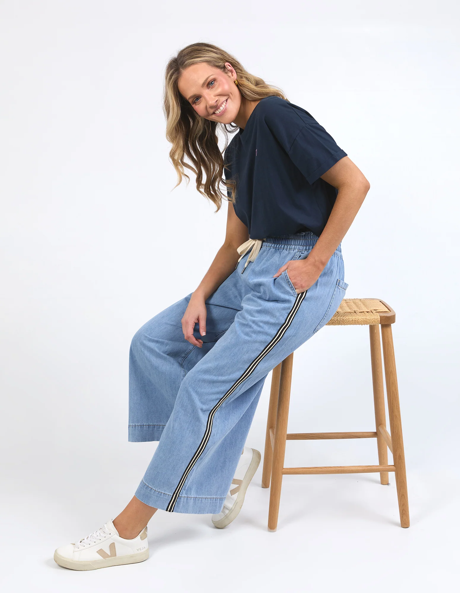Greta Wide Leg Pant Side Tape Light Blue - Image 9