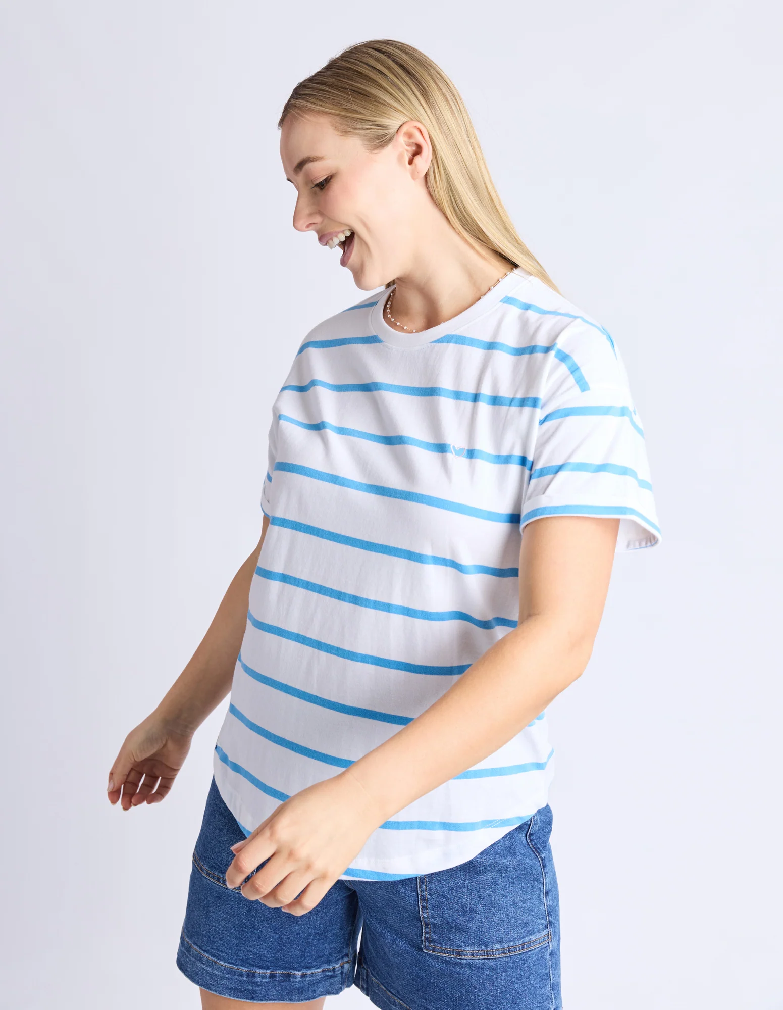 Halli Tee White/Azure Stripe