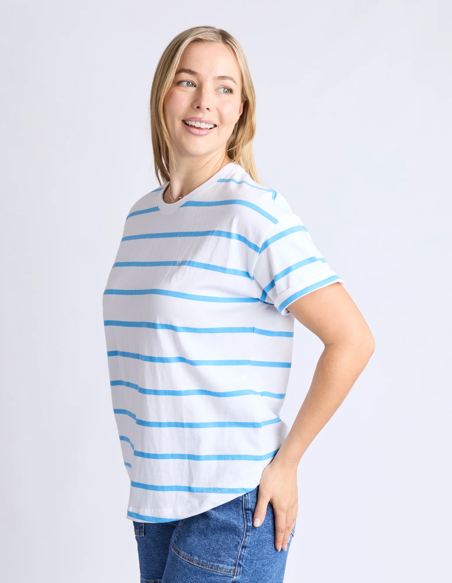 Halli Tee White/Azure Stripe - Image 4