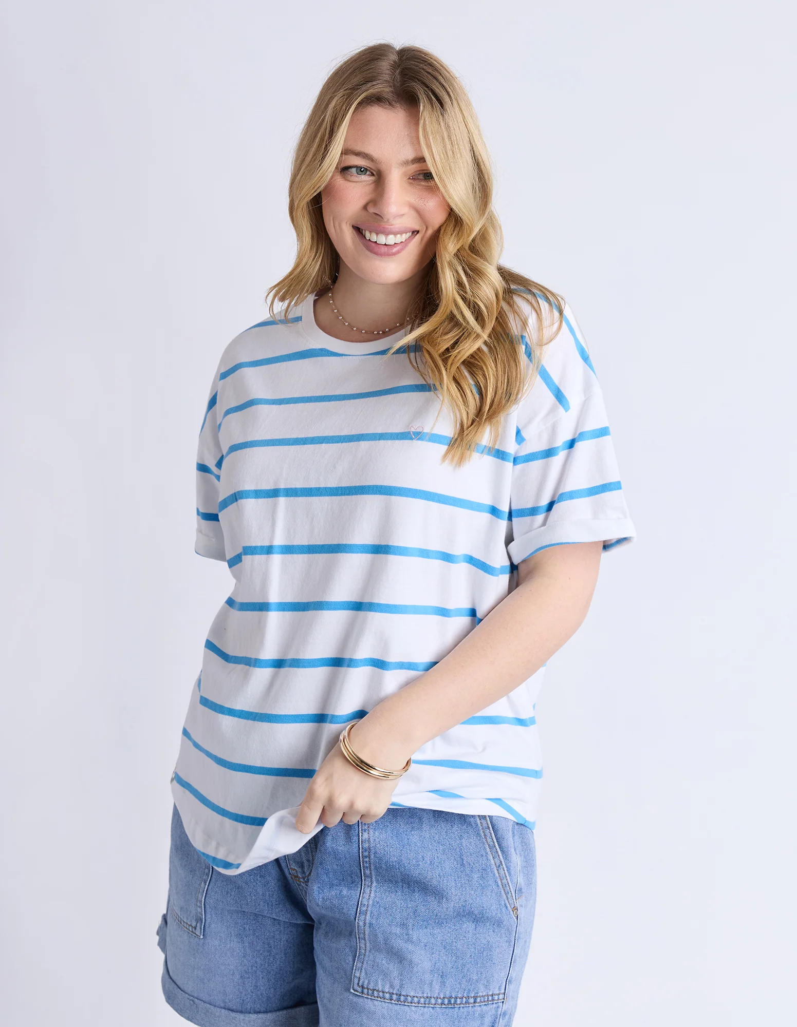 Halli Tee White/Azure Stripe - Image 7
