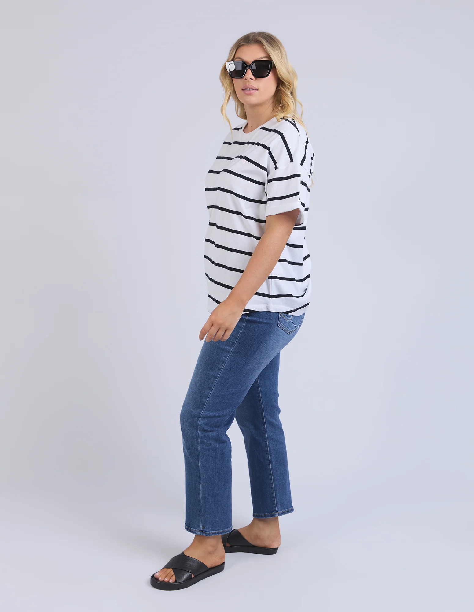 Halli Short Sleeve Tee White & Navy Stripe - Image 11